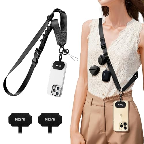 Azrra Phone Lanyard Crossbody, Cellphone Lanyard for Around the Neck, Adjustable Anti Theft Phone Strap, Black Crossbody Strap for iPhone Case, Keys