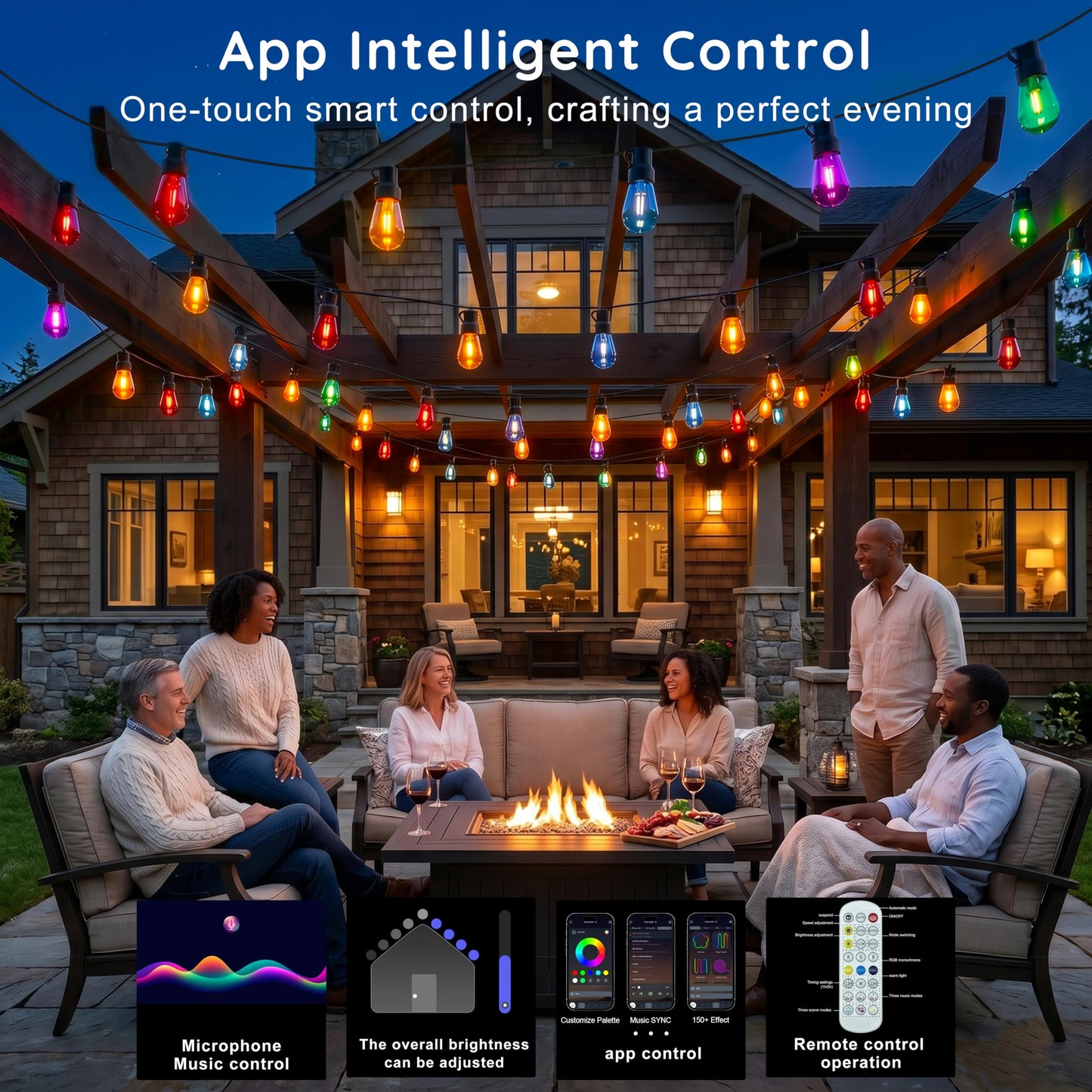 300FT RGB+IC Outdoor String Lights, Dimmable Shatterproof LED Bulbs, IP67 Waterproof DreamColor Chasing Lights, Multicolor Dynamic Lighting for Patio