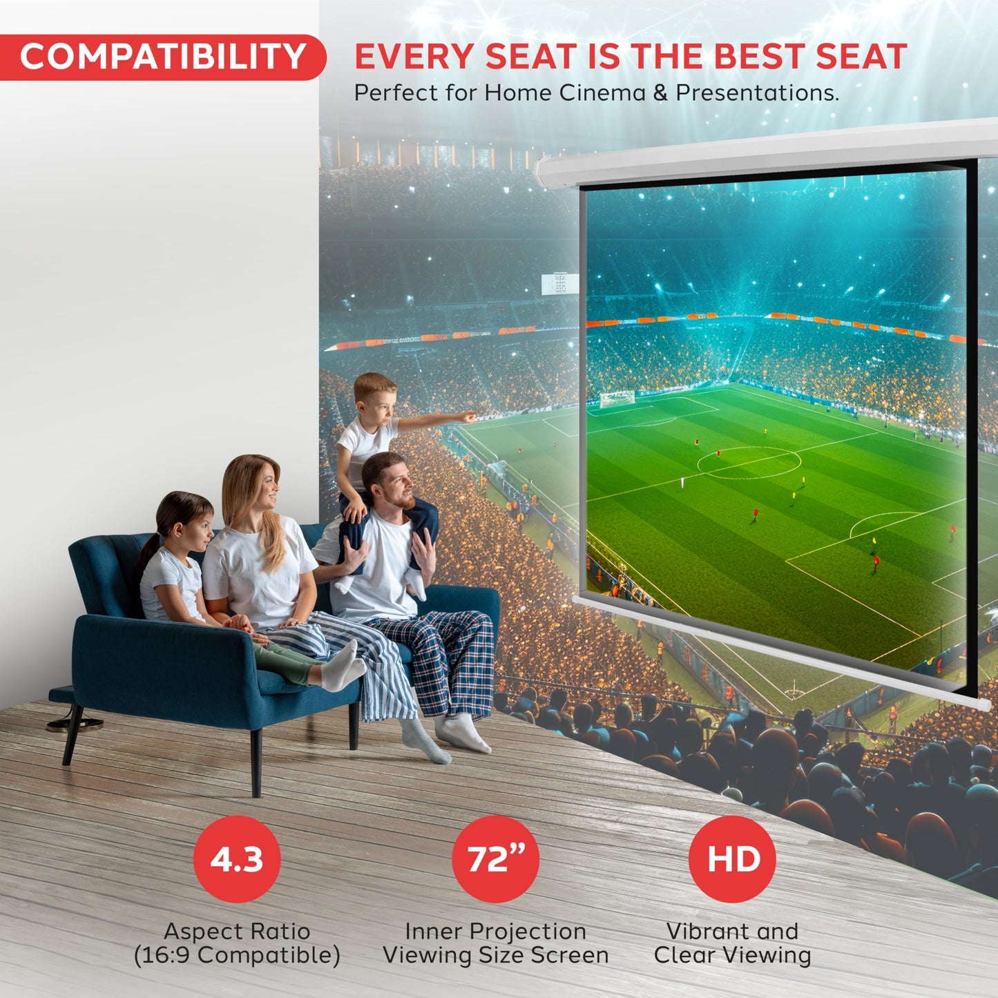 Pyle 72" Portable Motorized Matte White Projector Screen - Automatic Projection Display with Wall/Ceiling Mount, Remote and Case - for Home Movie