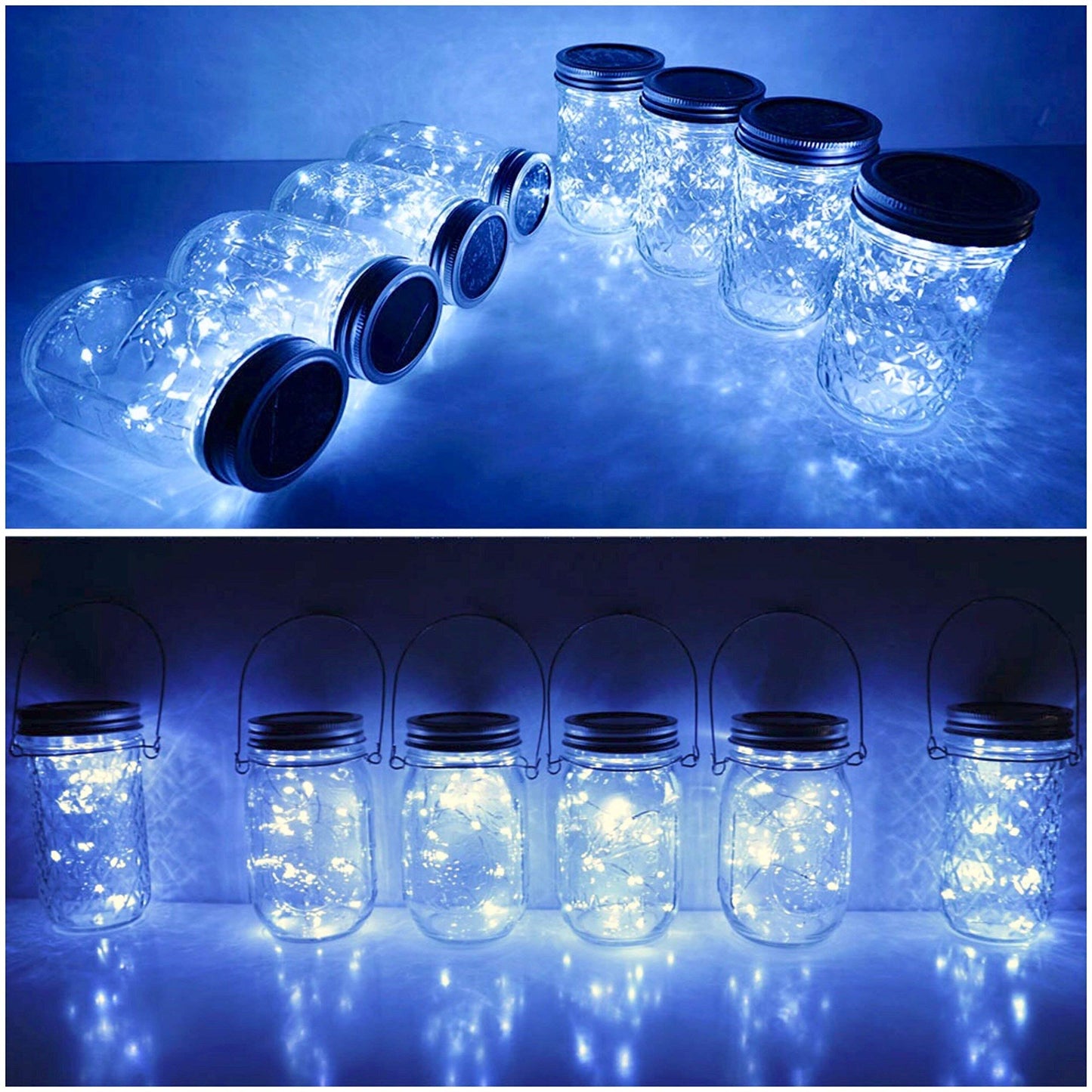 Solar Mason Jar Lid String Lights, 8 Pack 20 Led String Fairy Star Firefly Jar Lids Lights with 8 Hangers Included (Jars Not Included), for Mason Jar