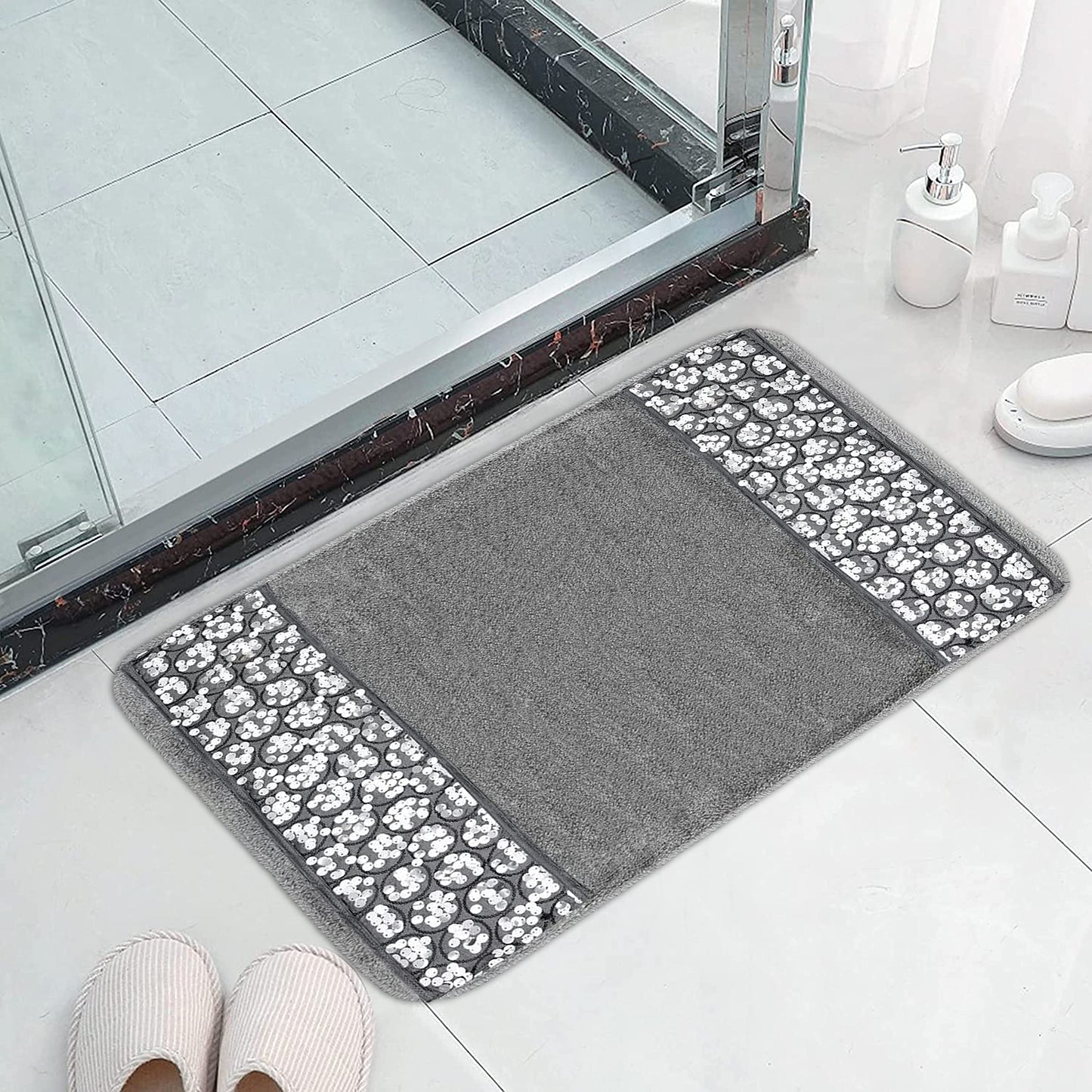 Zahari Home Sinatra Modern Bathroom Rug Classic Luxury Bath Rug Contemporary Decor Silver Bath Mat for Shower Unique Design Stylish Bathroom Rug Bath…