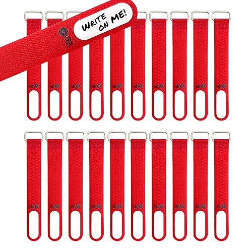 Wrap-It Storage Cinch-Straps, 5" 20 Pack (Red), Features Metal Buckle and Write on Label for Easy Cord Identification and Cable Management, Reusable