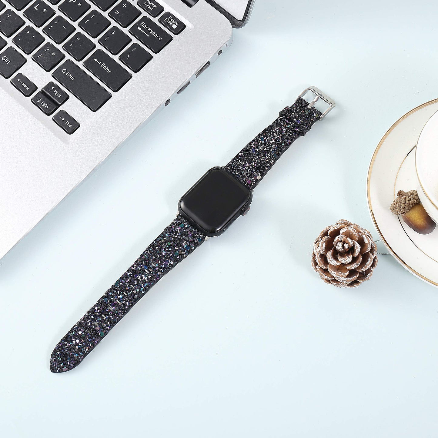 Bling Band Compatible with Apple Watch Bands 38mm 40mm 41mm 42mm 44mm 45mm 46mm 49mm Ultra 3/2/1, Glitter Sparkle Leather Strap For iWatch Band Series