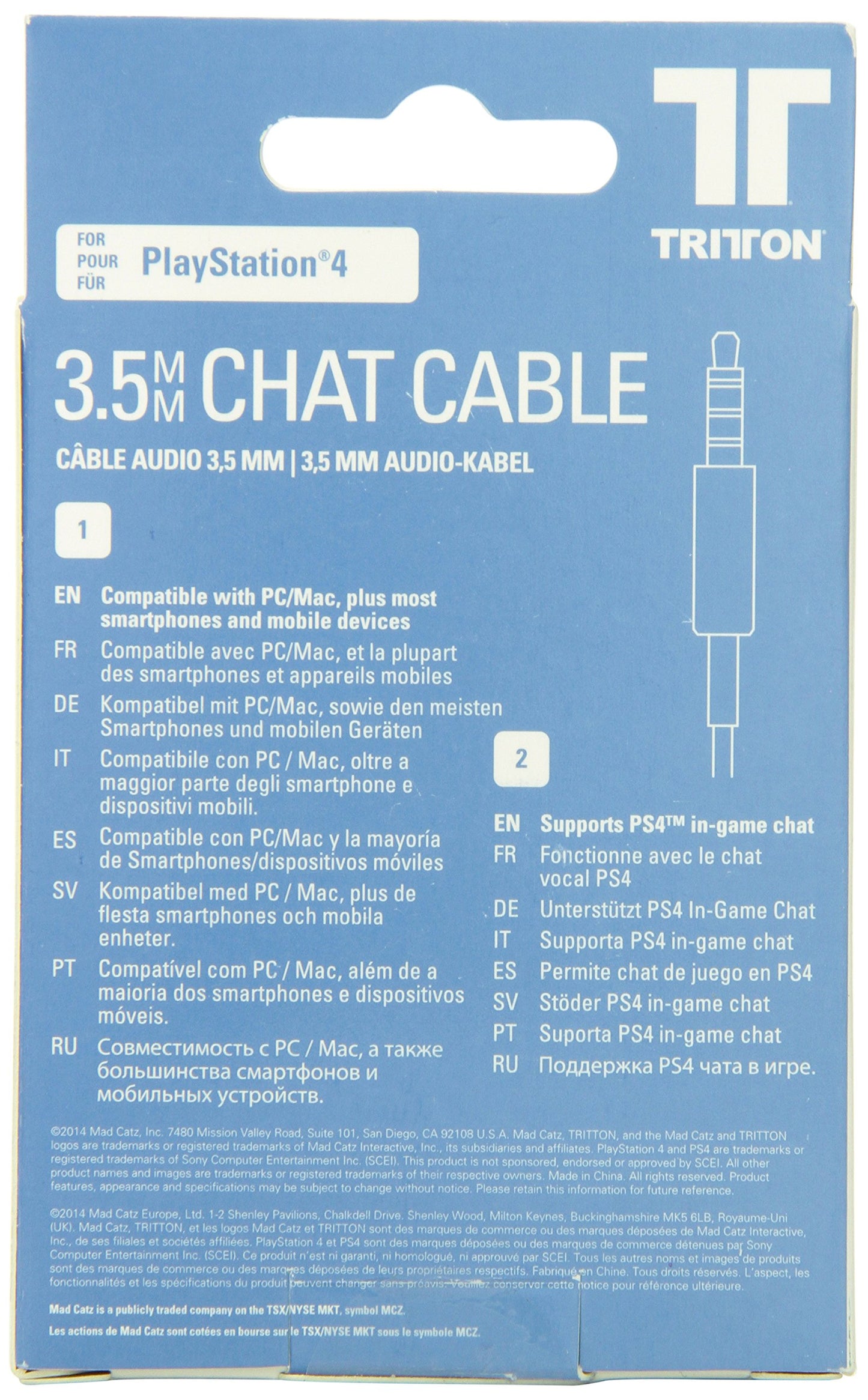 Tritton 3.5mm PSN Chat Cable for PlayStation 4 Headsets and Xbox One Stereo Headset Adapter