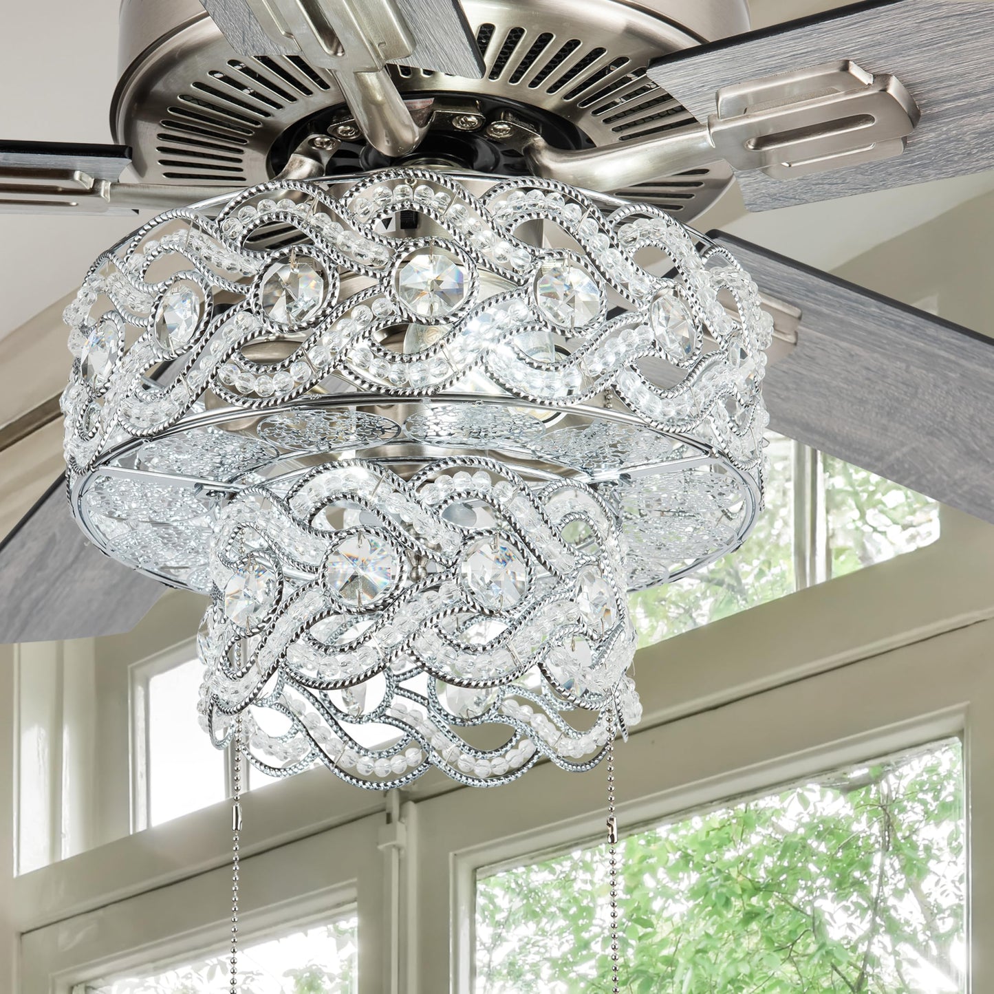 RIVER OF GOODS 52 Inch Tiered LED Crystal Ceiling Fan with Lights - Chandelier Ceiling Fans with Lights - Elegant Glam Ceiling Fan - Dining Room Light