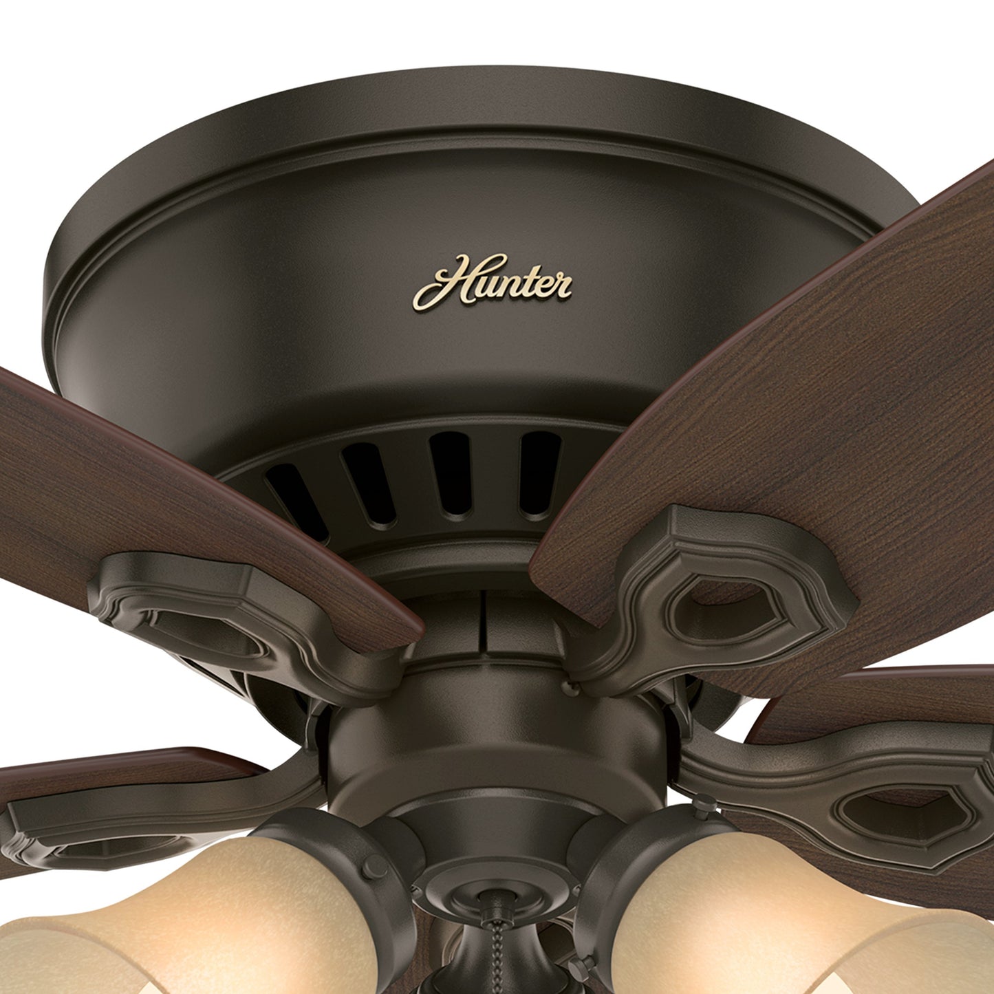Hunter Fan 42 inch Low Profile Traditional Ceiling Fan in New Bronze - Three-Light Fitter with Cased White Glass (Renewed) (New Bronze)
