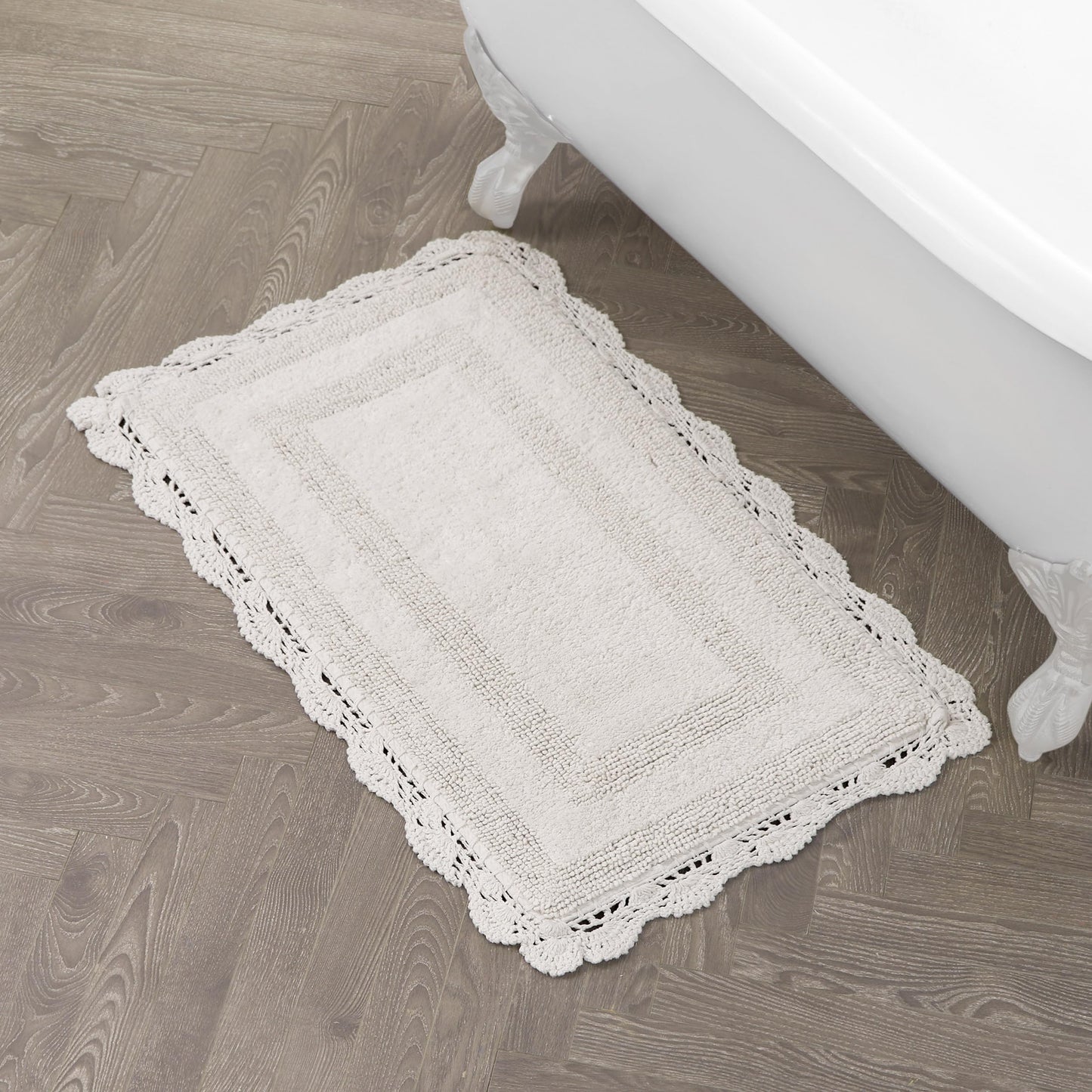 Laura Ashley Absorbent Bath Mat Reversible Crochet Soft and Plush Bathroom Mat 100% Cotton21x34 Bath Rug, Ivory