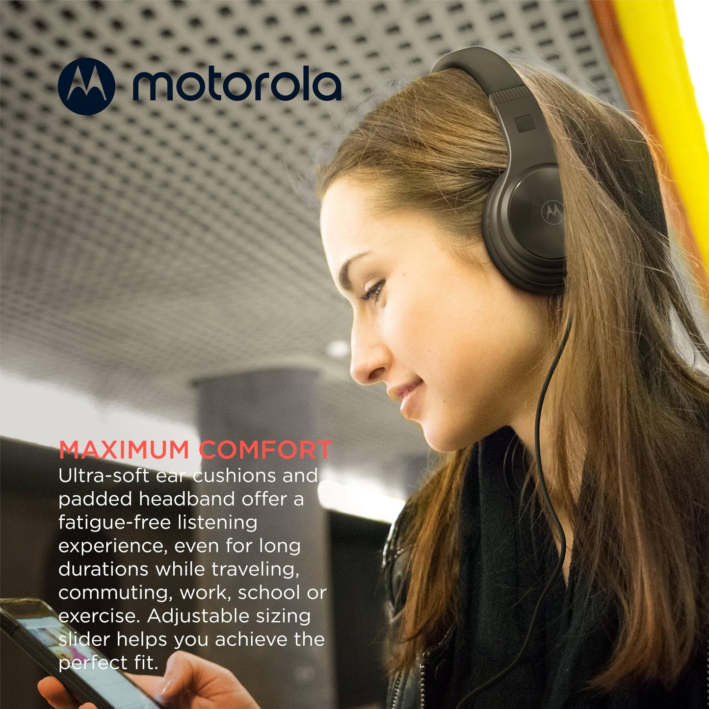 Motorola Sound Moto XT120 Over Ear Headphones Wired with Microphone, in-Line Command Control for Calls - Foldable Wired Headphones with Adjustable…