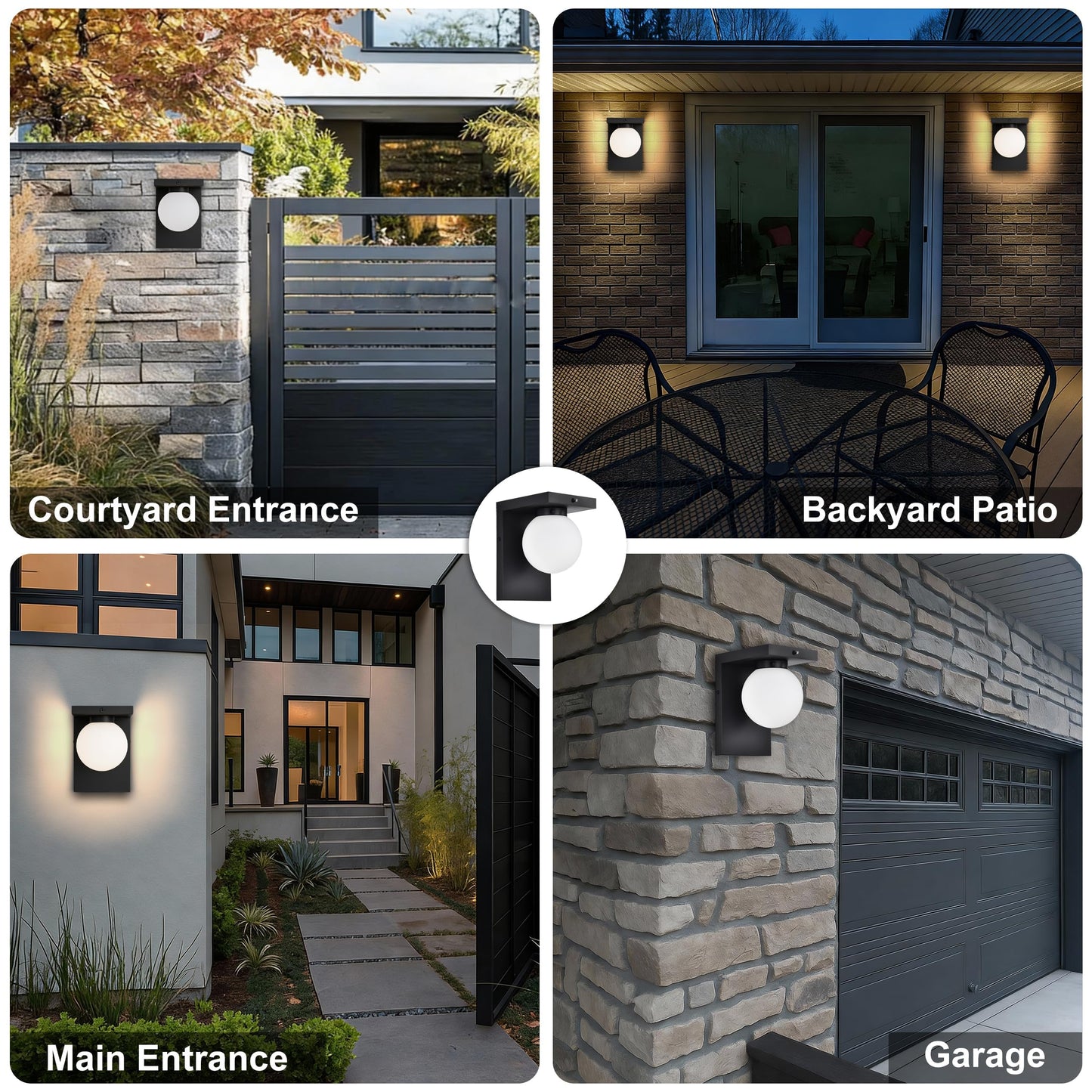 Black Exterior Light Fixture, Dusk to Dawn LED Outdoor Wall Light, 12W Integrated LED Modern Farmhouse Sconce with Frosted Glass Globe Shade