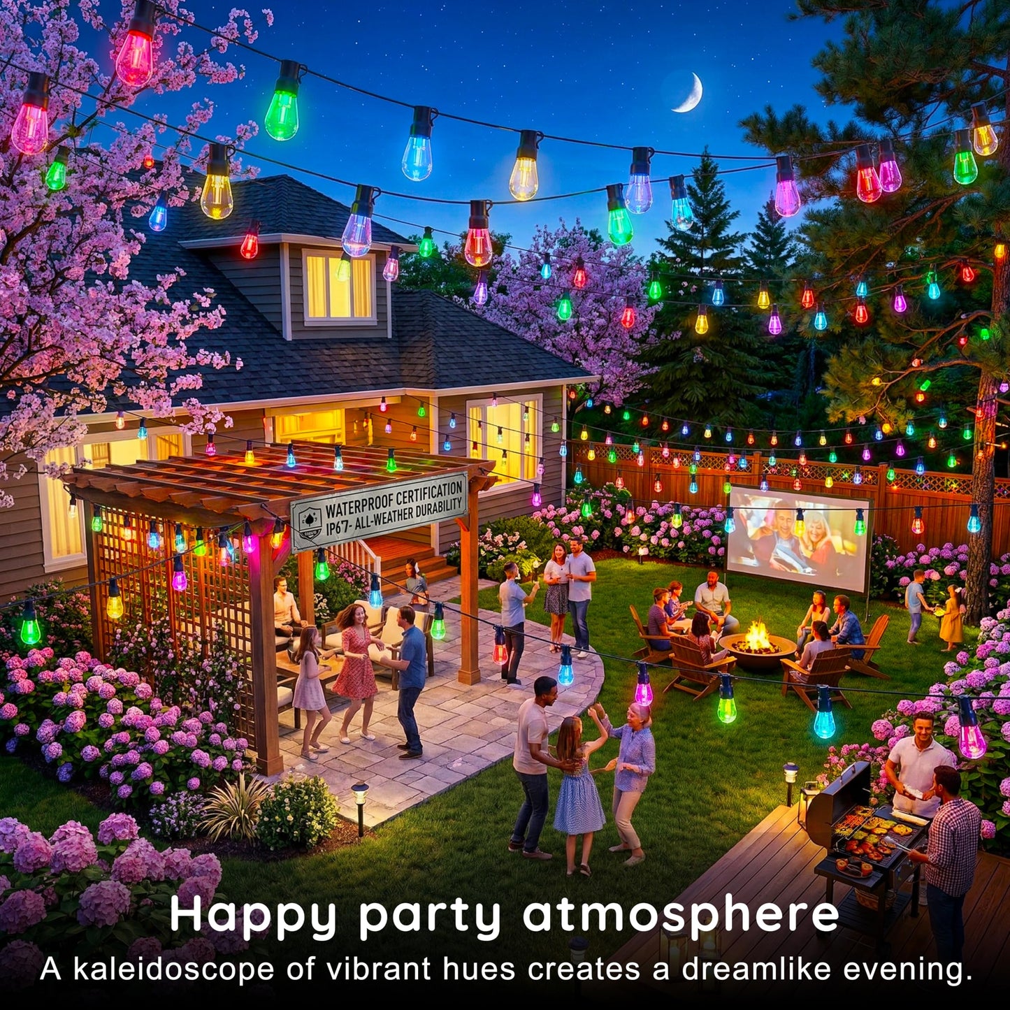 300FT RGB+IC Outdoor String Lights, Dimmable Shatterproof LED Bulbs, IP67 Waterproof DreamColor Chasing Lights, Multicolor Dynamic Lighting for Patio