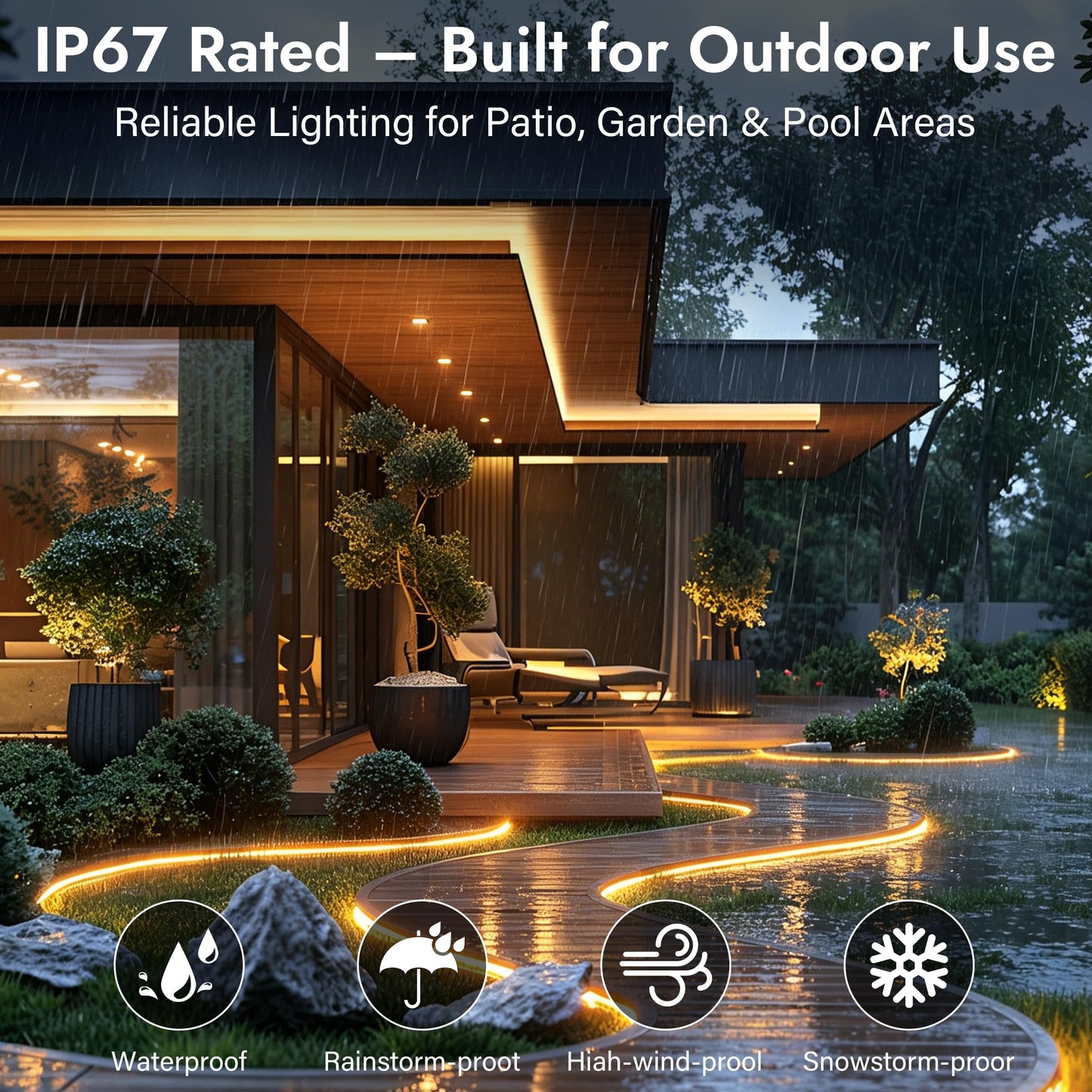 UPONELED COB LED Strip Light Outdoor 16.4ft 3000K Warm White,High Voltage 110V Plug in LED Rope Light Outdoor Waterproof, High Density Flexible LED