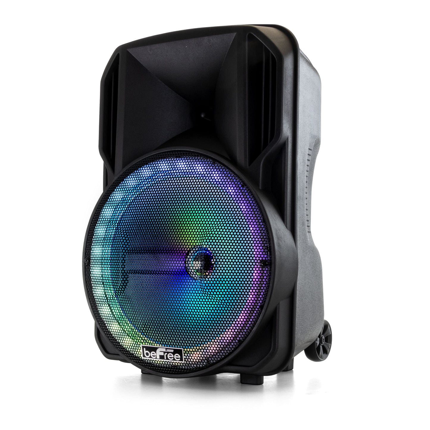 beFree Sound 12 Inch Bluetooth Rechargeable Portable PA Party Speaker with Reactive LED Lights Black