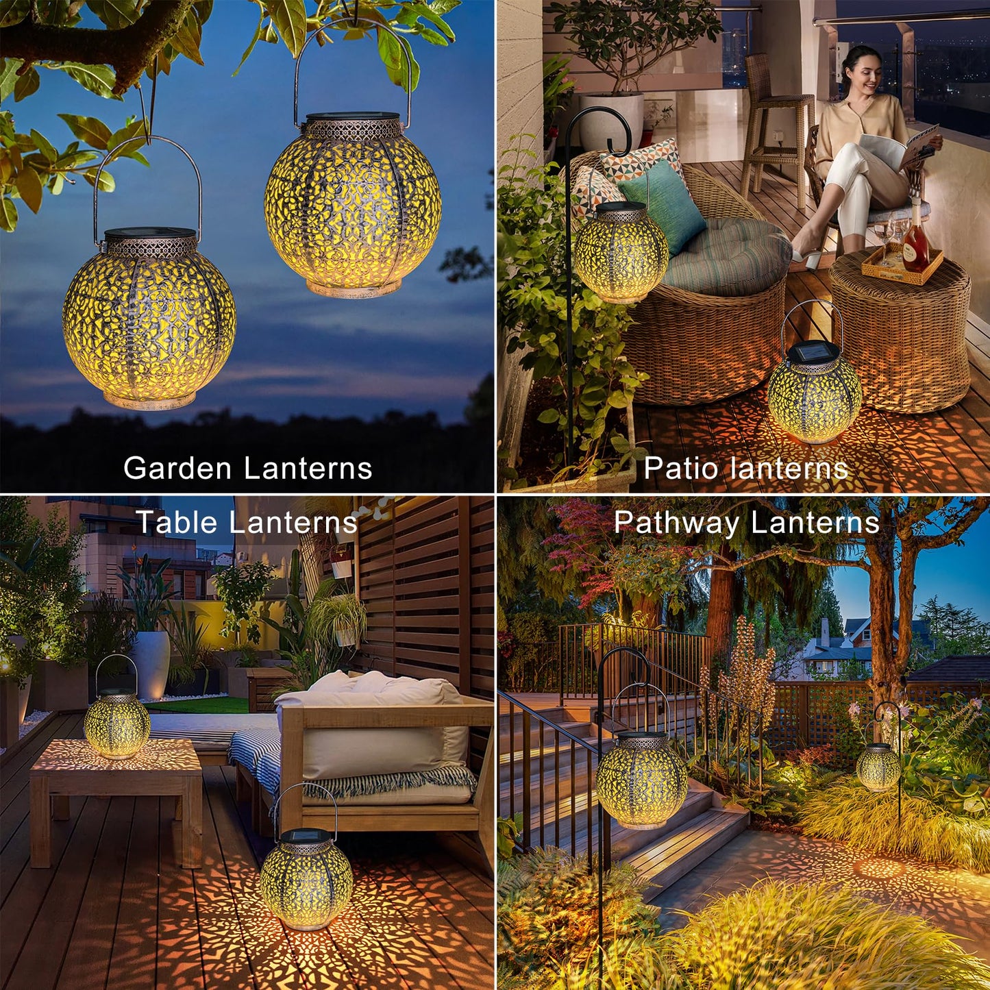 2Pack Solar Outdoor Lanterns Waterproof, Garden Gifts for Mom, Rose Solar Garden Decor , Warm White Table Lights for Yard Art, Porch, Mothers Day