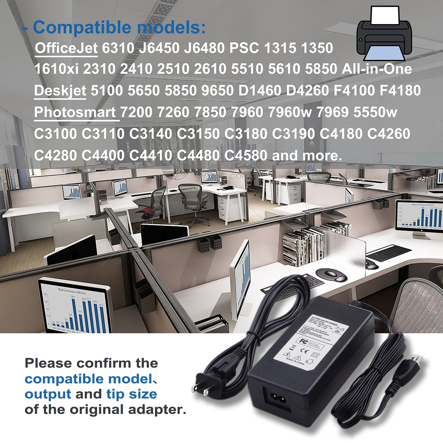 Burflo 32V 940mA Ac Adapter 0957-2146 Compatible with HP PSC 1350 1610 5510 6310 All-in-One D4260 F4180 C3140 C3180 7960 7960v 0957-2094 2084 Power…