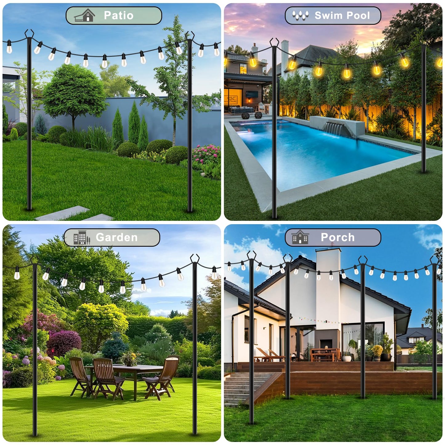 7 Pack 10 FT String Light Poles,Metal with Fork Lights Poles for Outdoor String Light, Rustproof Heavy Duty for Outside