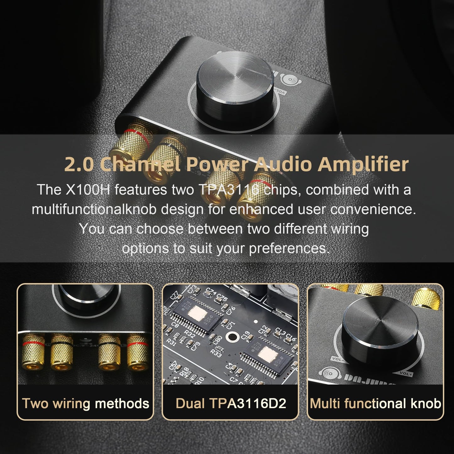 X100H Audio Amplifier 2.0 Channel 100W+100W TPA3116D2 Power Amplifier,Supports Bluetooth5.1/USB/3.5mm AUX Input