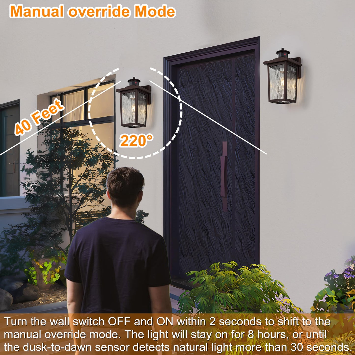 ACLand Oil Rubbed Bronze Motion Sensor Exterior Wall Lantern, Dusk to Dawn Outdoor Lighting with Clear Water Glass and E26 Base Socket, 12" Outside