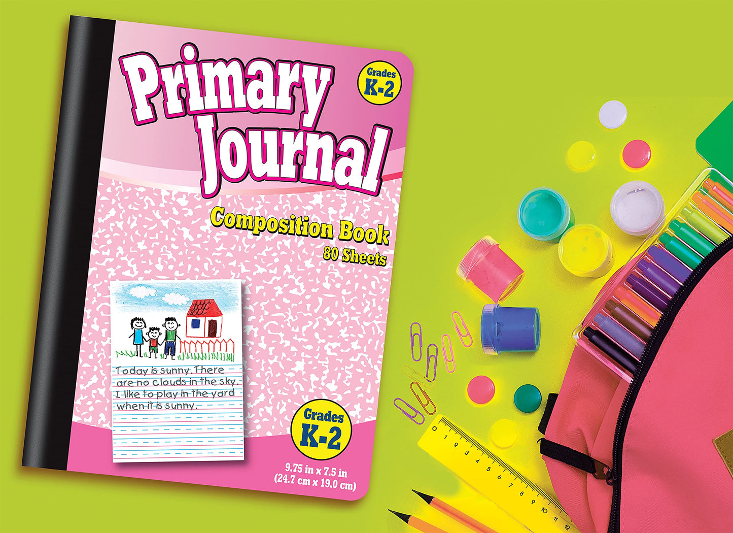 Better Office Products Primary Journal, Hardcover, 4 New Fun Colors, Primary Composition Book Notebook, Grades K-2, 80 Sheet, One Subject, 9.75" x