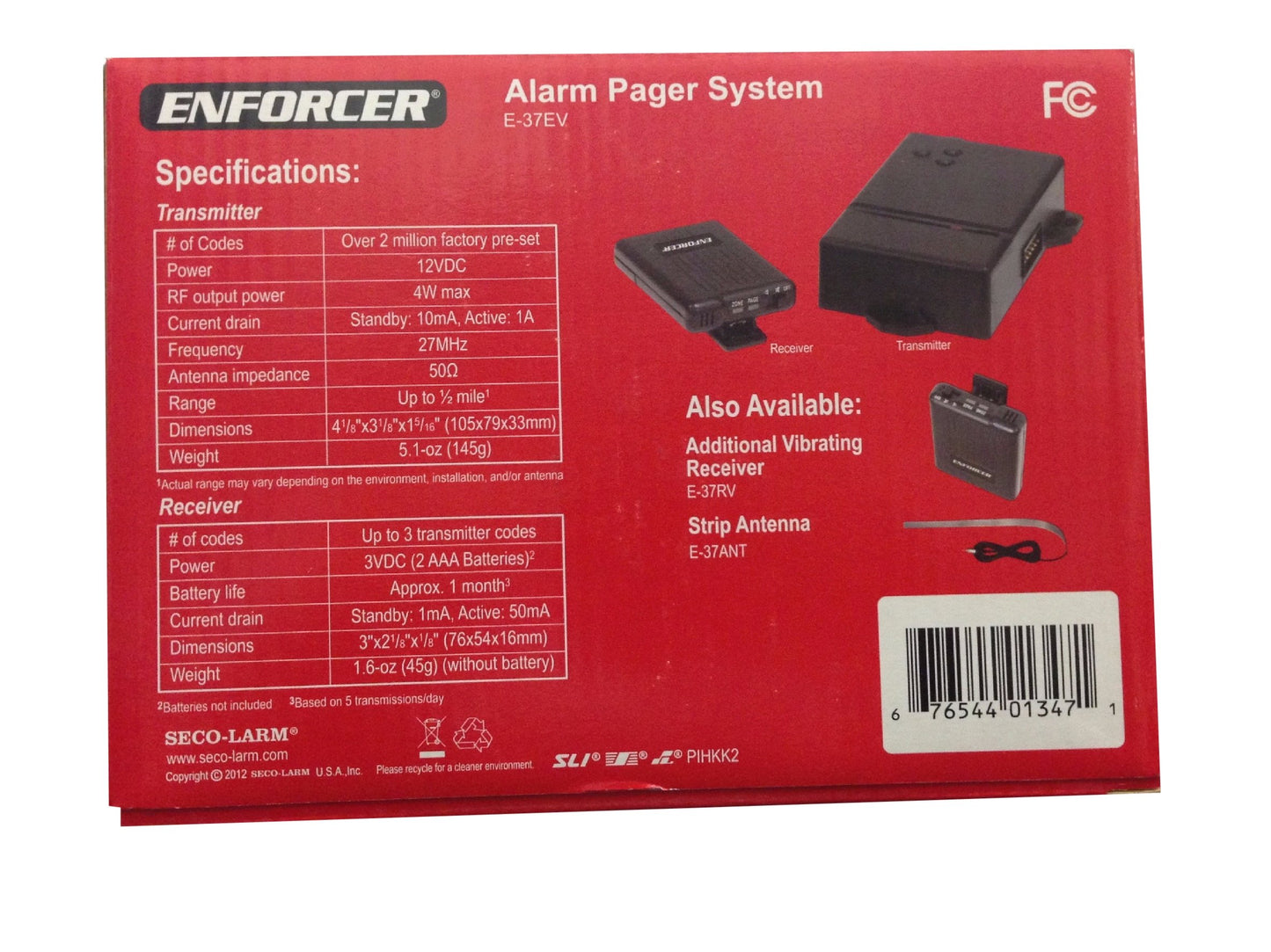 Seco-Larm E-37EV Alarm Pager System, Monitors up to three zones per premises or vehicle, Manual Paging, 4W output, One Half Mile Range