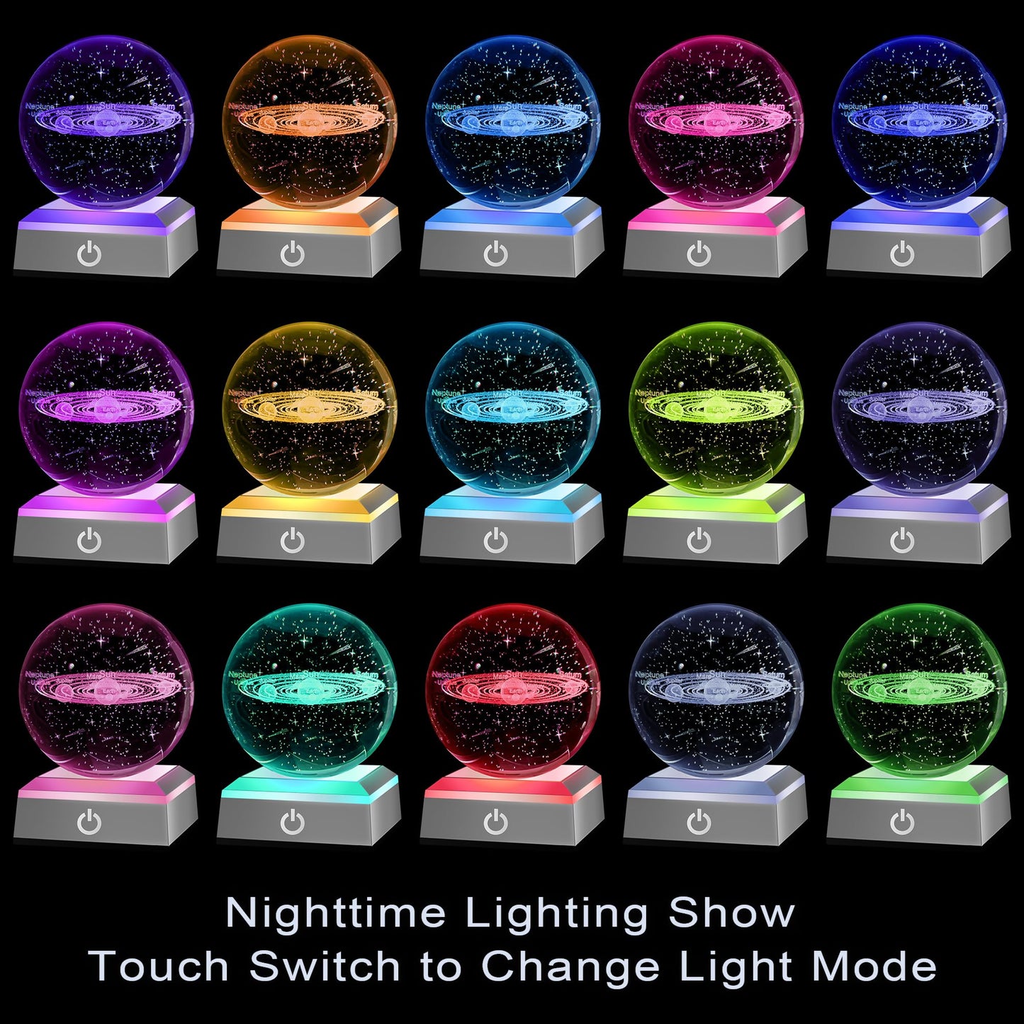 hochance 3D Solar System Crystal Ball Nightlight Multicolor Decolamp for Science Astronomy Space,for Boyfriends Husband Him,Presents for Fathers Kids