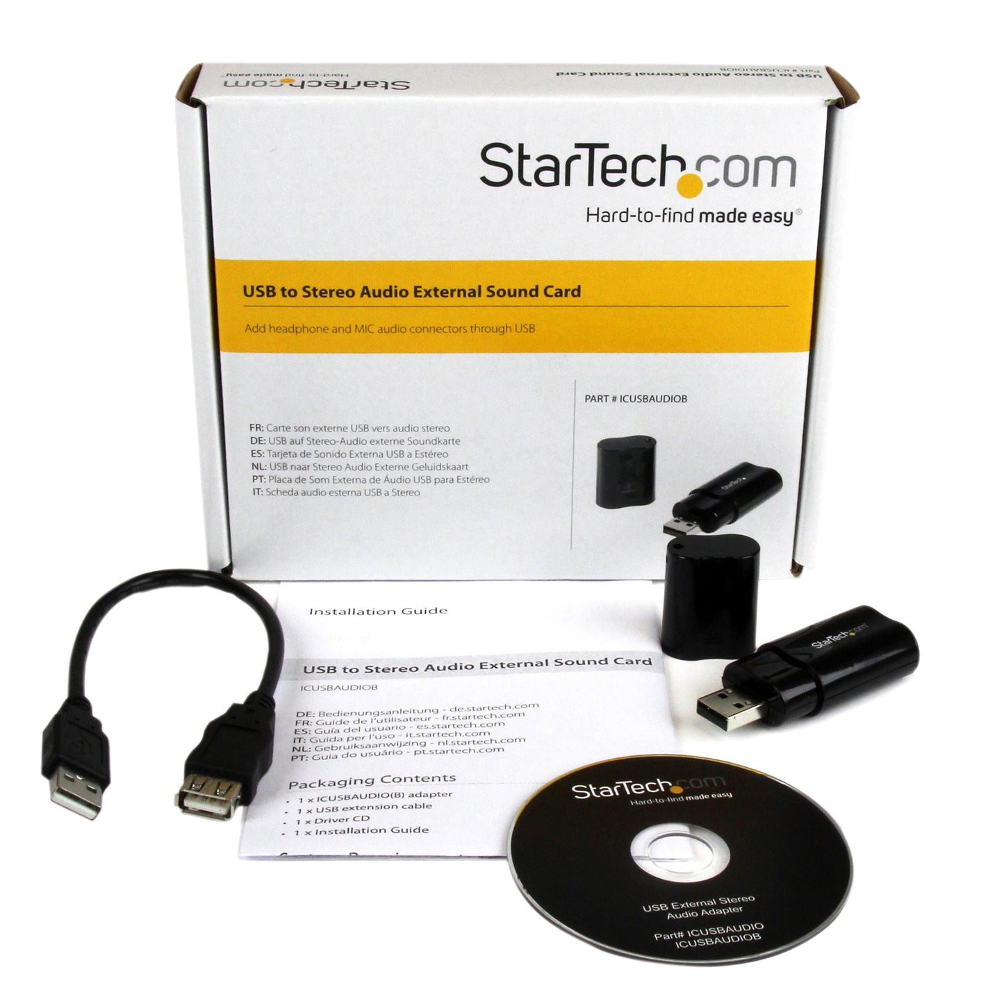 StarTech.com USB Sound Card - 3.5mm Audio Adapter - External Sound Card - Black - External Sound Card, TAA (ICUSBAUDIOB)