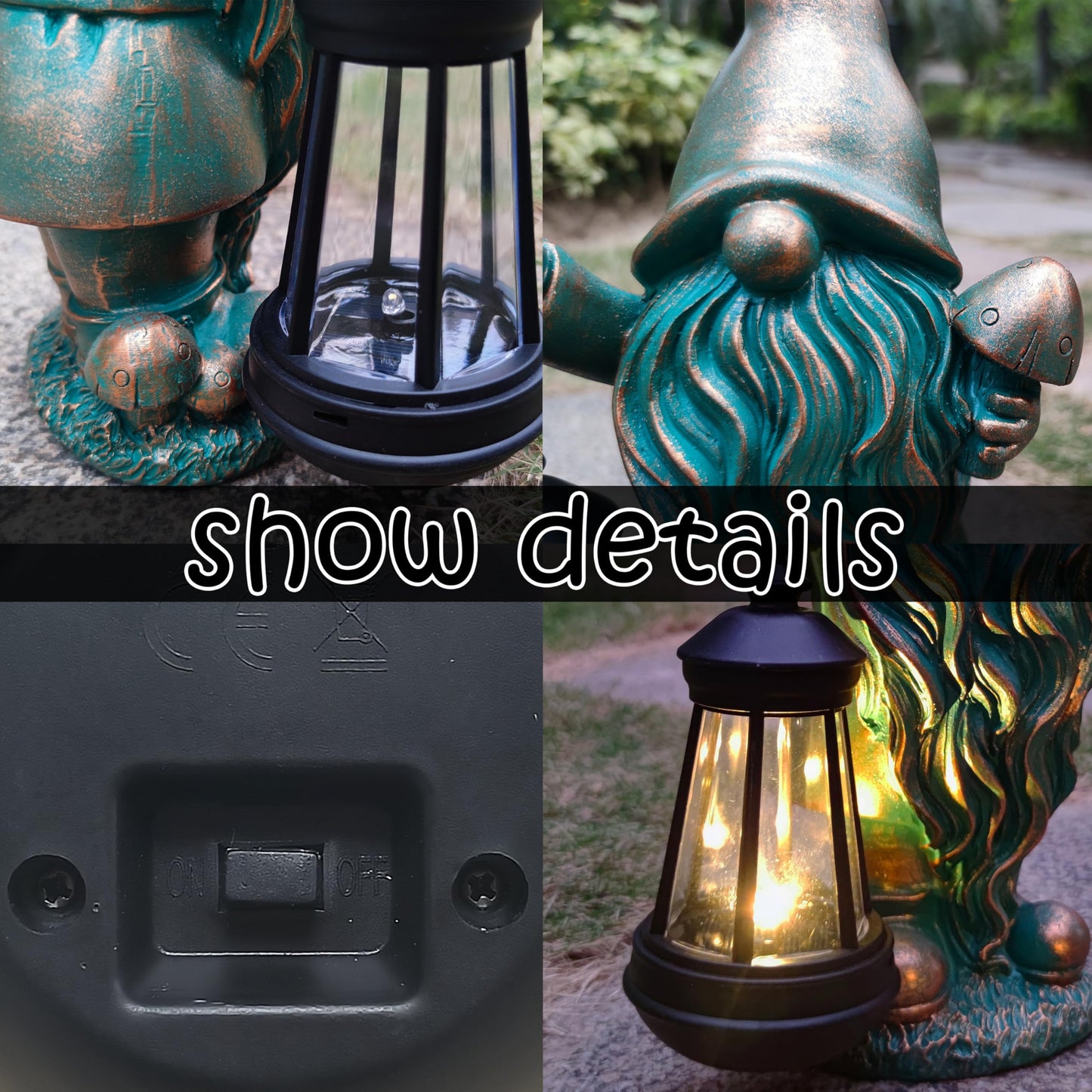 JOYBEE Garden Statues Gnomes with Solar Lantern Outdoor Decor-Gnomes Solar Figurines Lights Decorations for Patio Yard Lawn Ornaments-Gifts