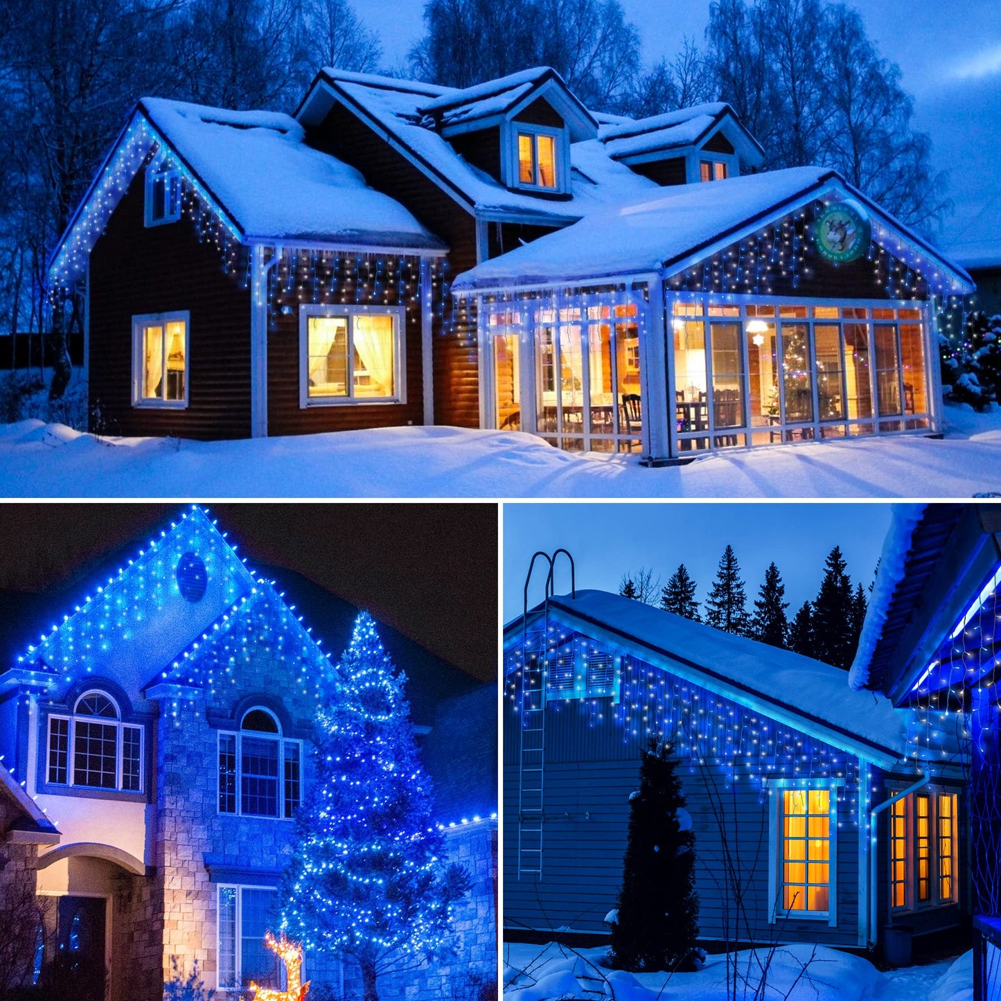mimigogo 300 LED Solar Icicle Lights Outdoor with Remote Control, 33ft 8 Modes Curtain String Lights with 50 Drops, Christmas Holiday Wedding Party