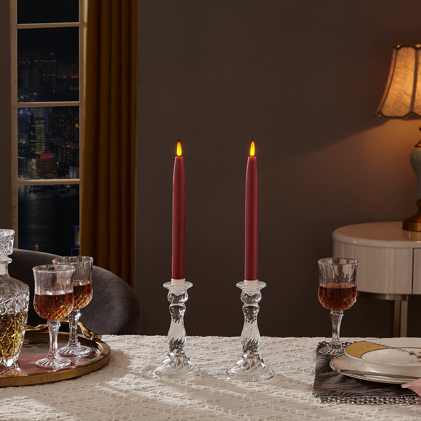 HVTDECOR Flameless Taper Candles Battery Operated with Timer and Remote, LED Real Wax Tapered Dinner Candle, Window Candle Set of 3. Centerpieces