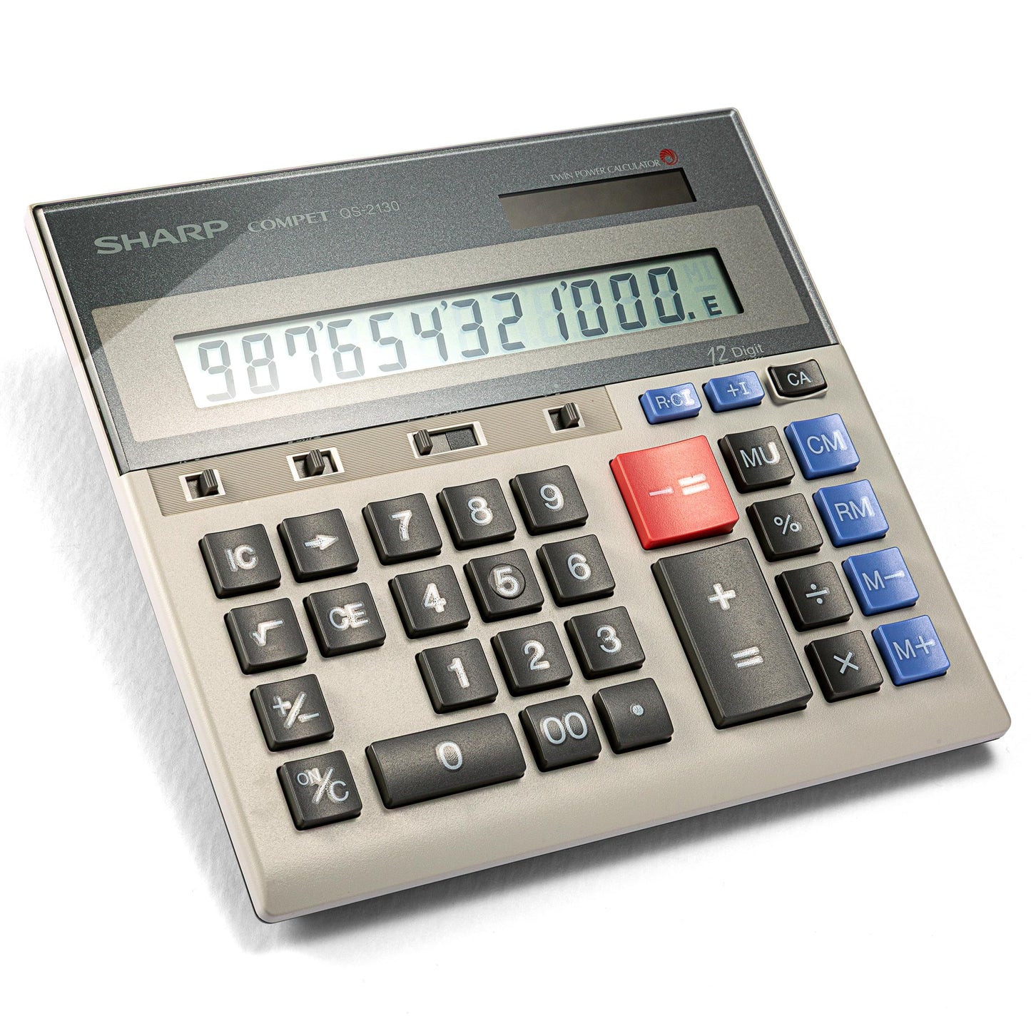 Sharp Commercial Desktop Calculator, 12-Digit Display, Solar & Battery Dual Power, Business Functions with Memory & Markup Keys (QS-2130)