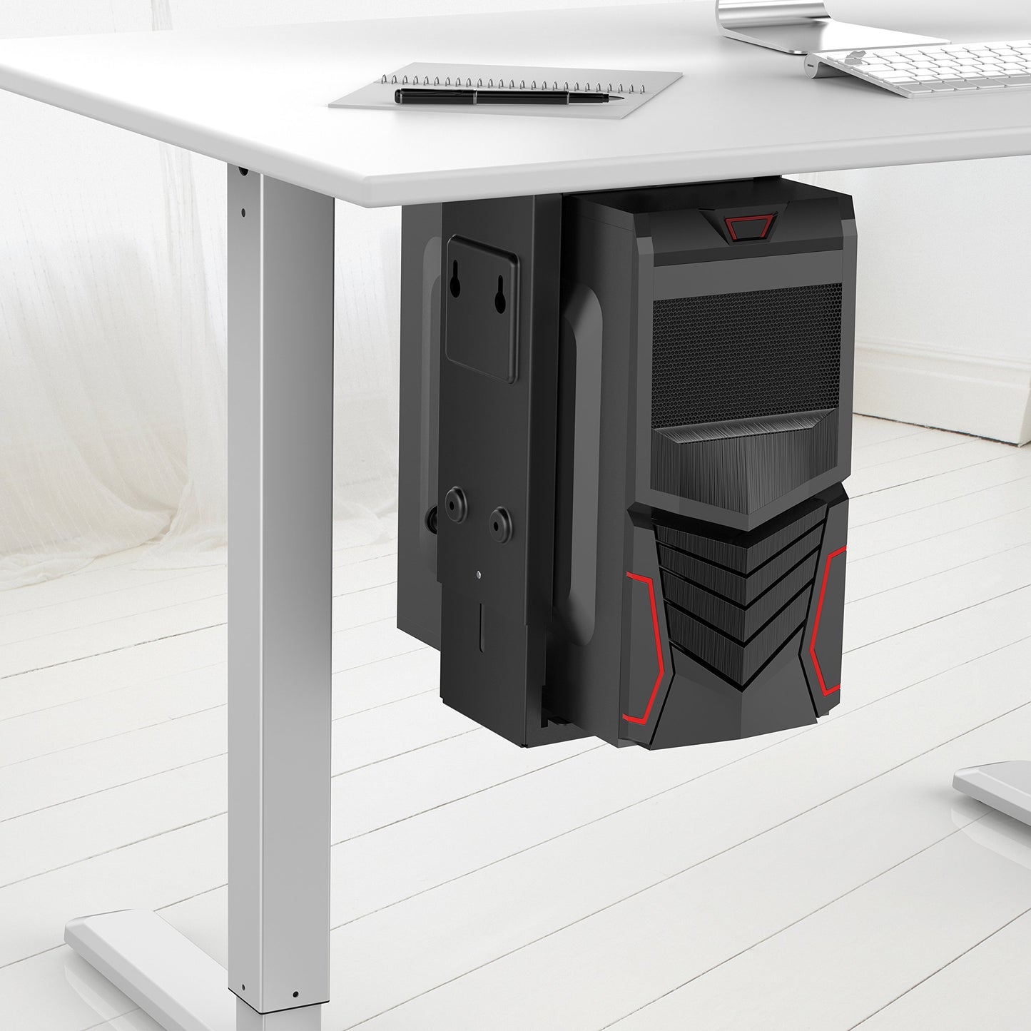 HumanCentric Adjustable Under Desk Computer Mount and Wall Mount, CPU Holder Fits Most PC or Computer Cases, Adjustable Height and Width, Full 360