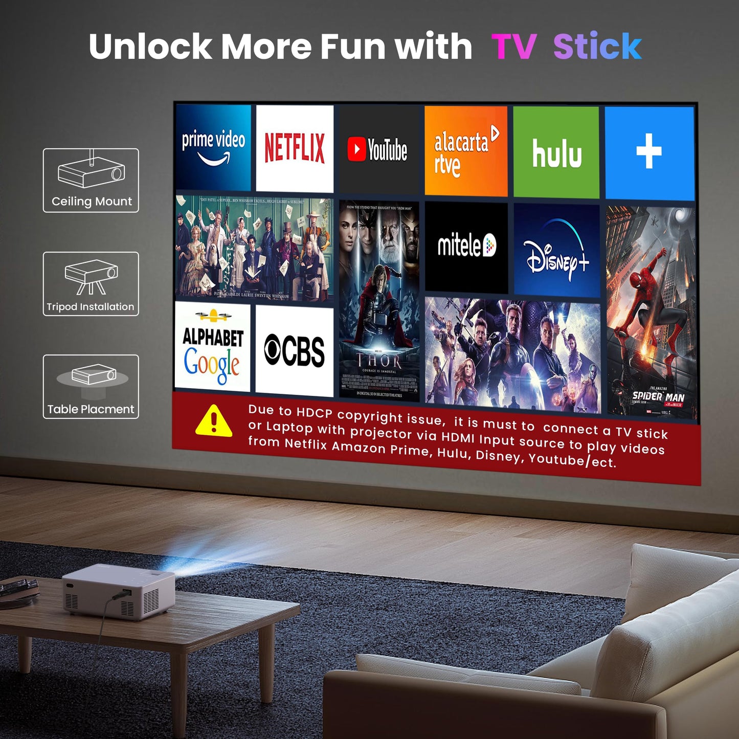 FANGOR 1080P HD Projector, WiFi Bluetooth Projectors, Max 230” Projection Screen Portable Home Theater Video Movie Proyector With Tripod, Compatible
