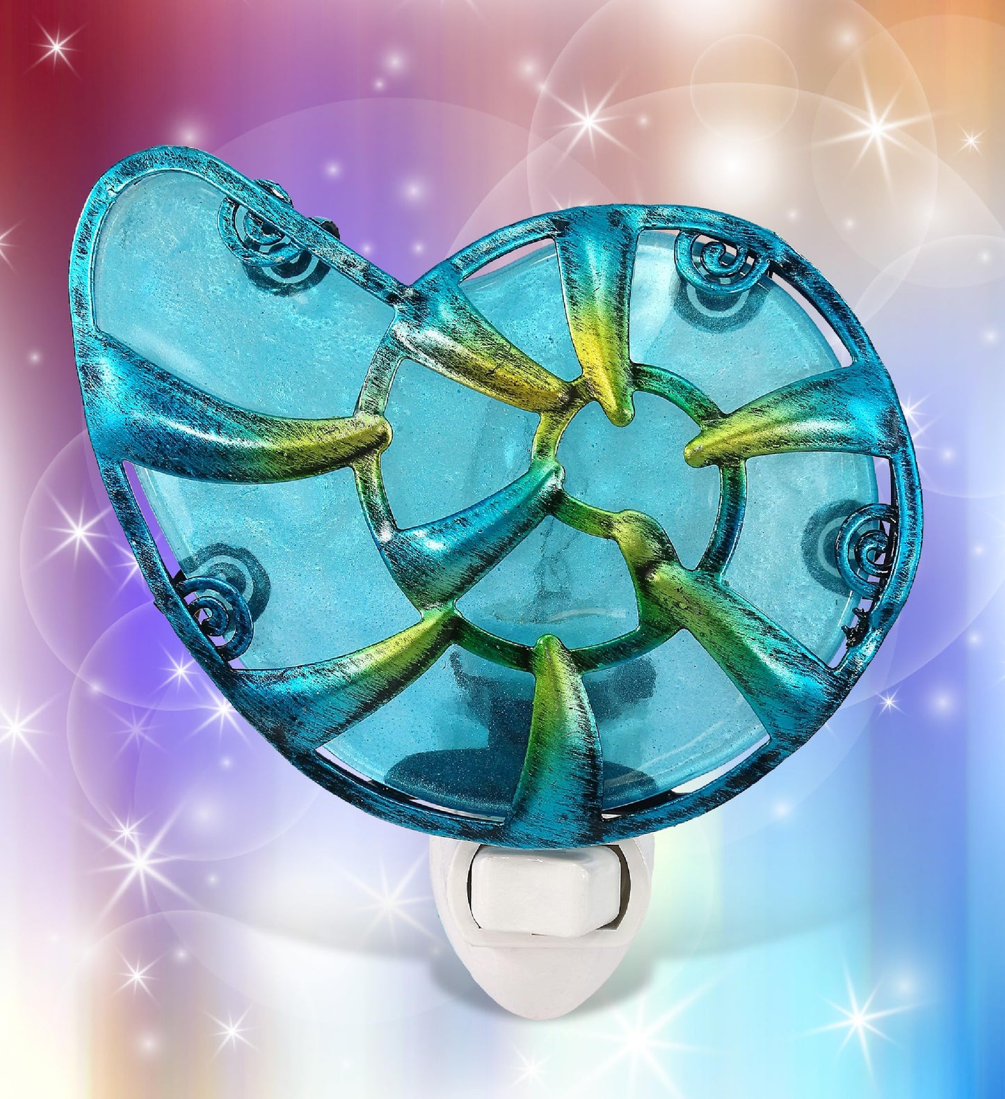 Puzzled Sea Shell Glass Art Night Light - Ocean-Themed Plug-in Wall Accent with On/Off Switch, Coastal Bathroom and Bedroom Decorative Lighting