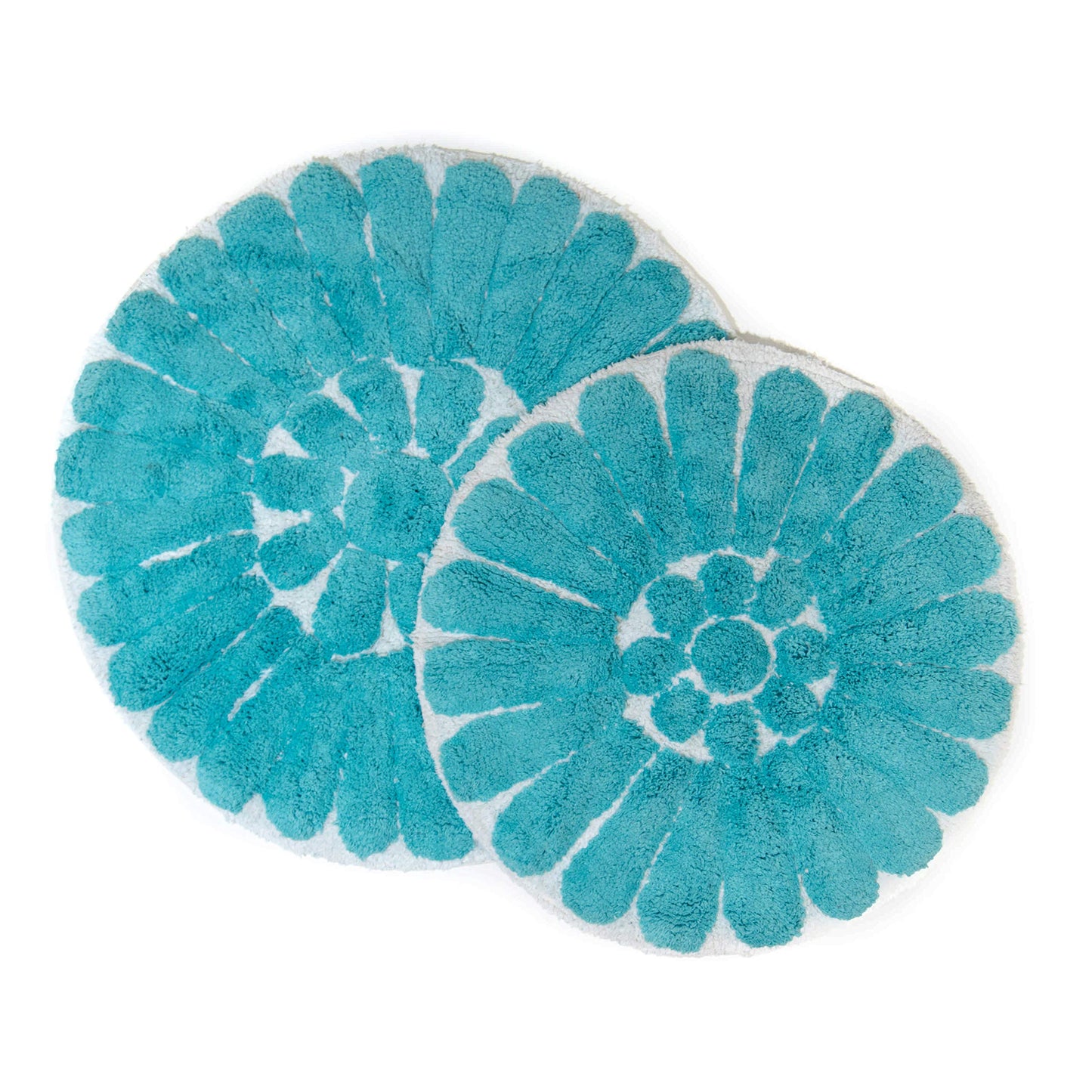 Chesapeake Bursting Flower 2 Pc. White & Aqua Round Bath Rug Set 45950 (24" & 30")