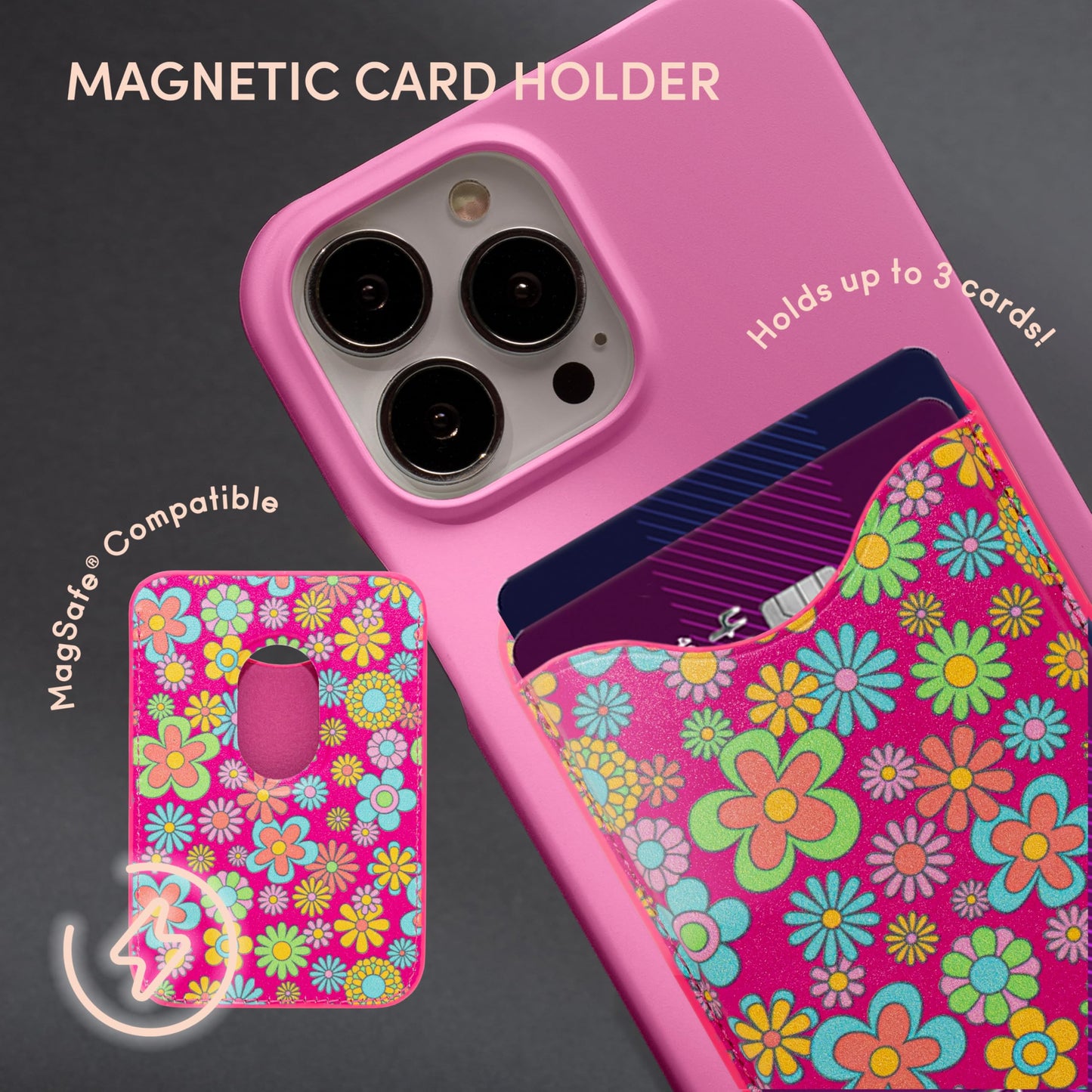 XO Poppy Cute MagSafe Wallet Magnetic Card Holder for iPhone 17 16 15 Pro Max - Slim Vegan Leather Floral Phone Wallet, Anti-Demagnetization Shield