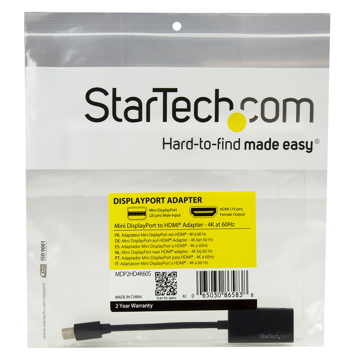 StarTech Active Mini DP to HDMI 2.0 Adapter, 4K 60Hz (MDP2HD4K60S)