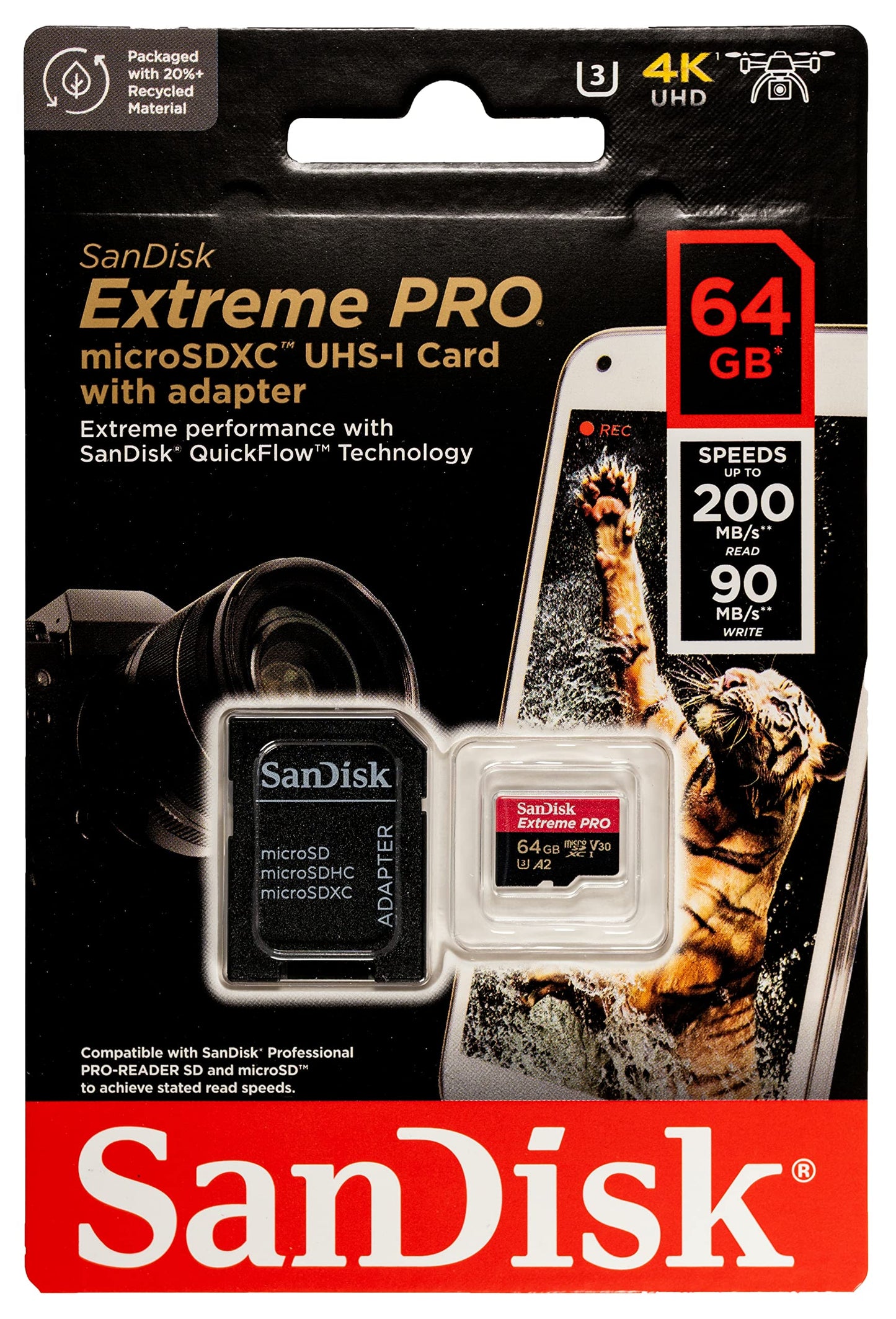 SanDisk 64GB Extreme Pro Micro SD Memory Card (2) Works with GoPro Action Camera Hero 12 Black (SDSQXCU-064G-GN6MA) U3 V30 Bundle with (1) Everything