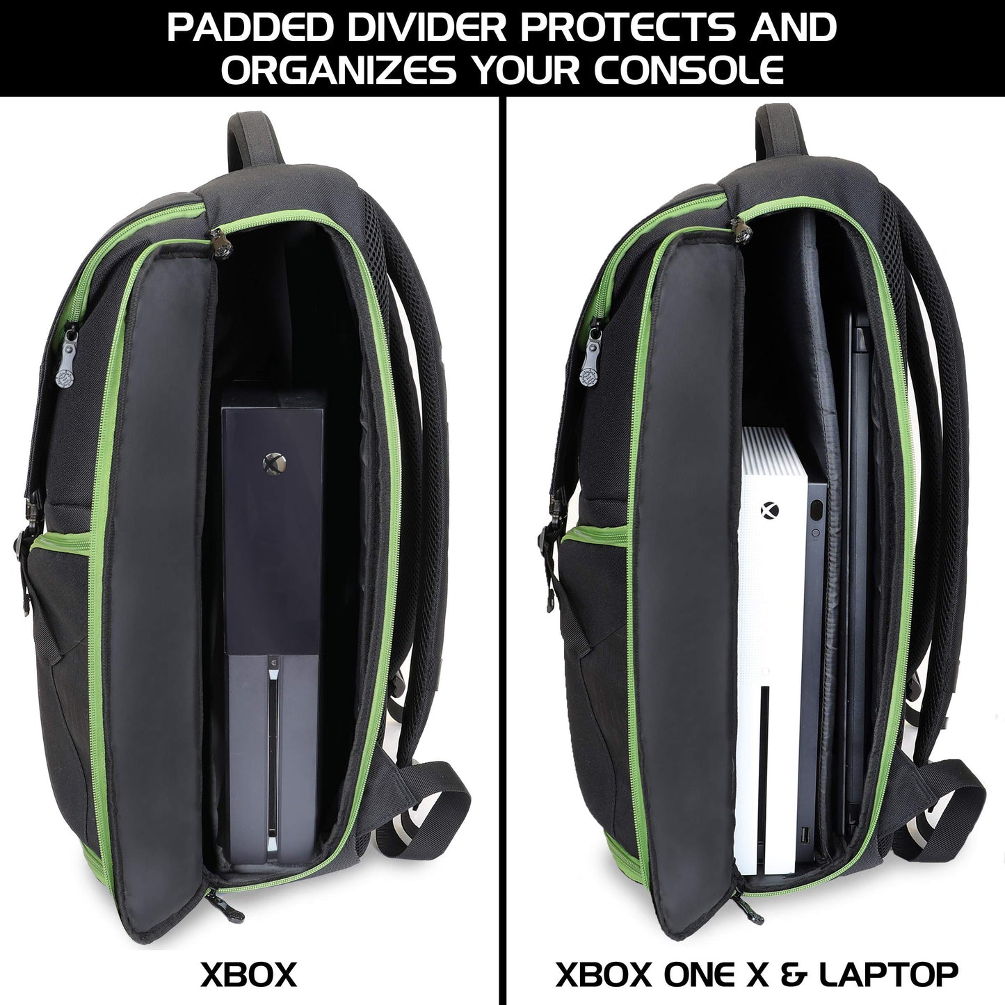 ENHANCE Xbox Backpack - Xbox Carrying Case Compatible with Series S, One X, One S - Storage Compartments for Controllers, Gaming Headset, Games & More