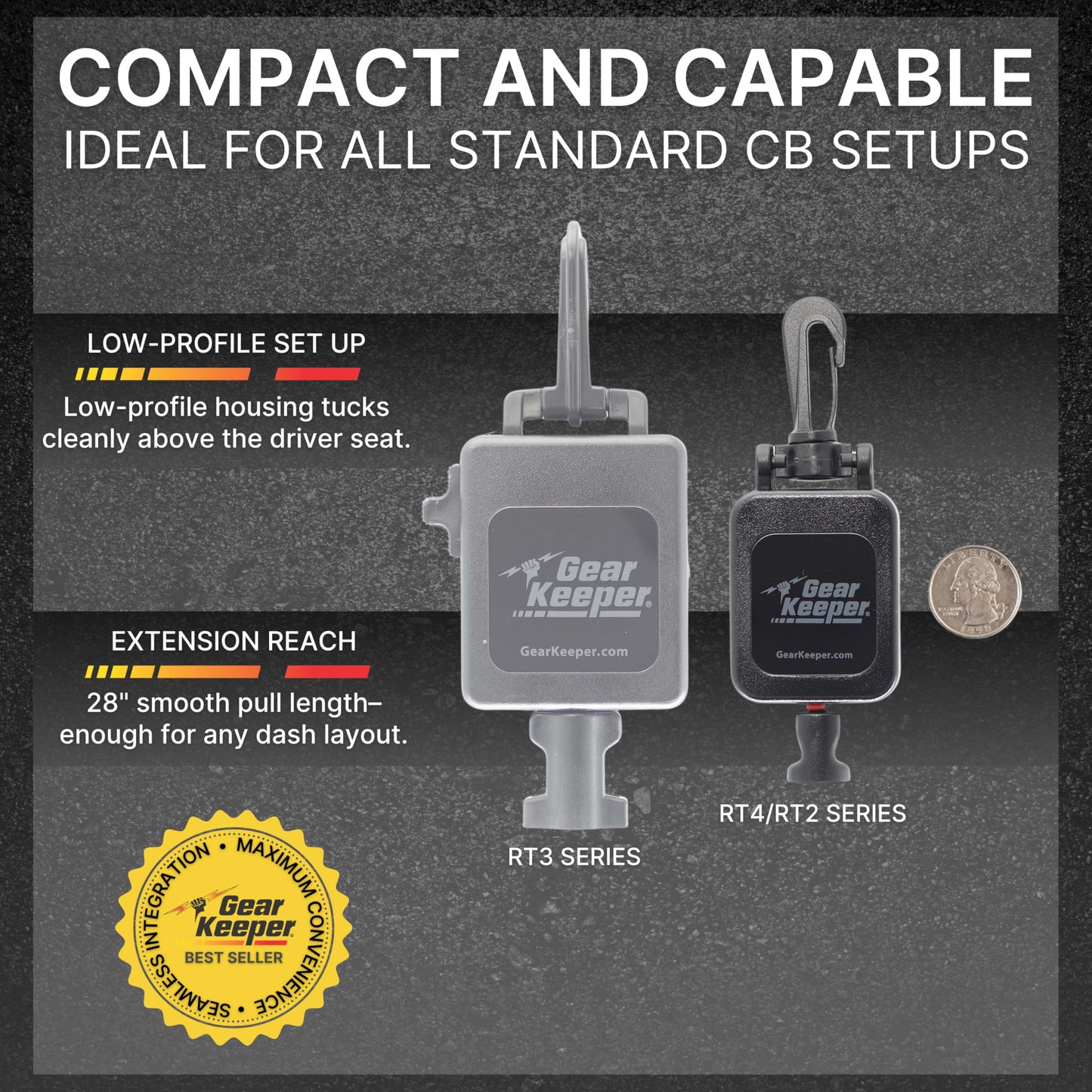 Gear Keeper CB Radio Microphone Keeper - Retractable Mic Holder With Heavy Duty Snap Clip Mount for Truck Radio - CB Radio Accessories With Lanyard &