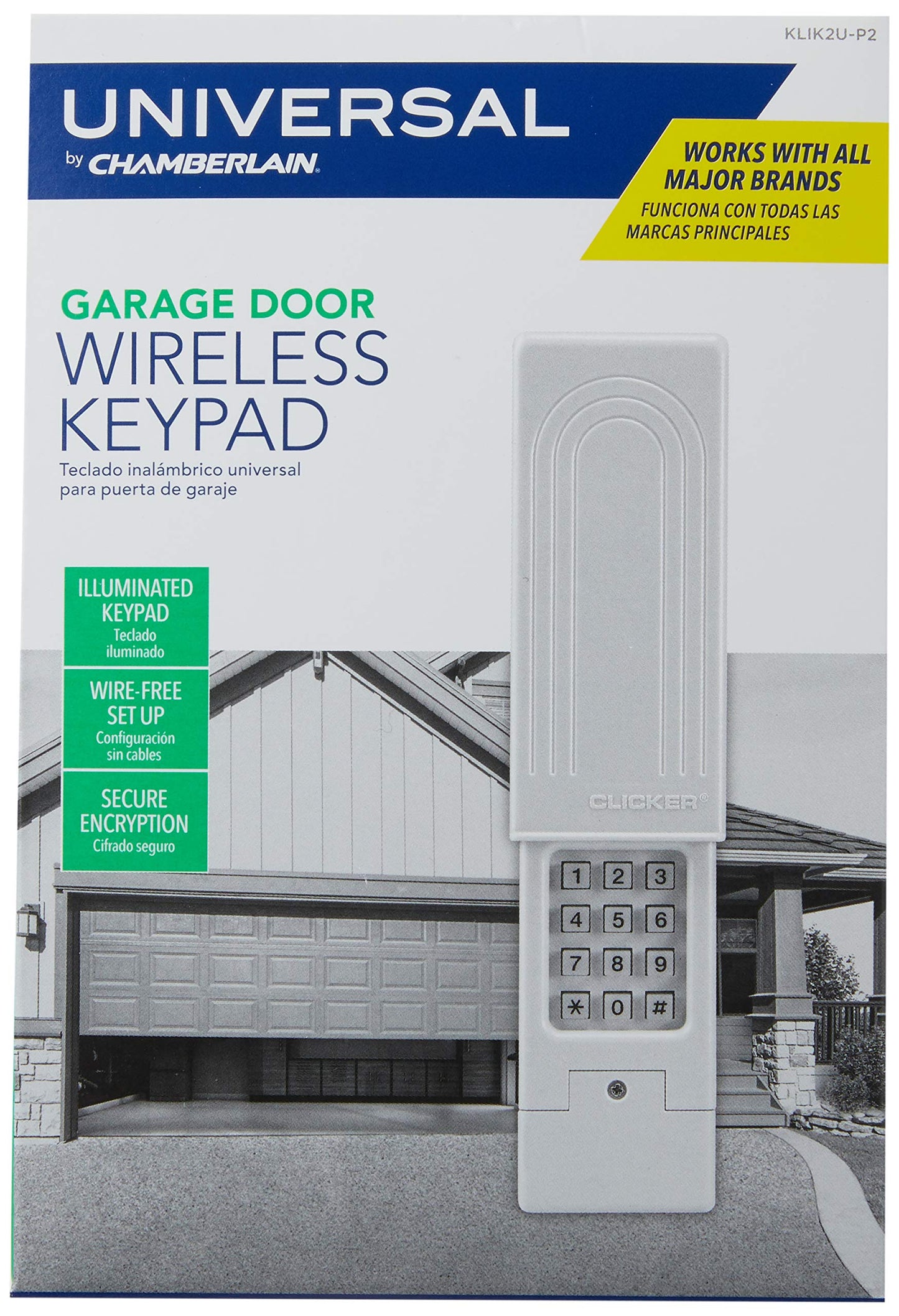CHAMBERLAIN Clicker Keyless Entry KLIK2U-P2, Works with Chamberlain, LiftMaster, Craftsman, Genie and More, Security +2.0 Compatible Garage Door