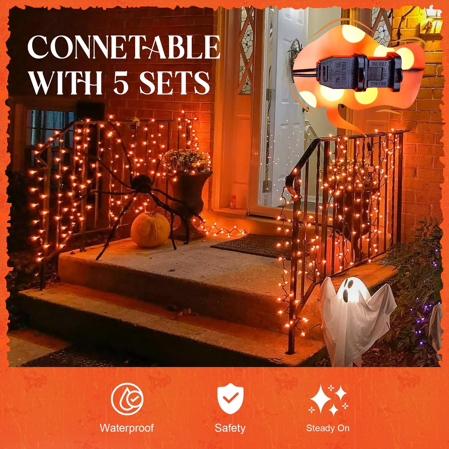 woohaha Outdoor Halloween Lights(23 Feet,100 Count)-Incandescent Orange Christmas Lights with Black Wire,Mini Orange String Lights Connectable