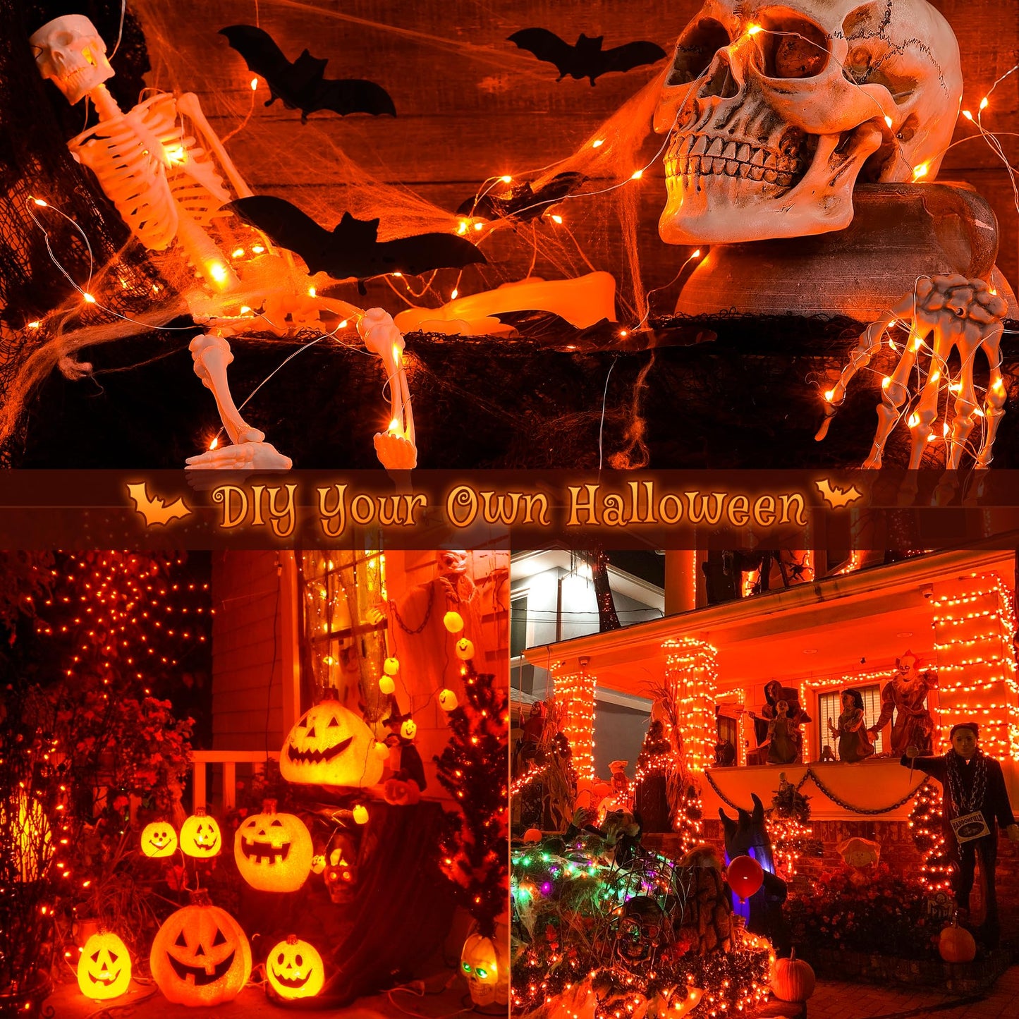 ?oohaha Solar Halloween Lights Outdoor,2 Pack Each 33Ft 100LED Orange Halloween Lights,Copper Wire Solar Powered Fairy String Lights 8 Modes