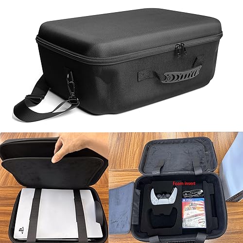 RIGICASE Hard carry case for ps5/ps5 pro/ps5 slim(no removing stand), Hard travel case for playstation and accessosries,with handle/adjustable