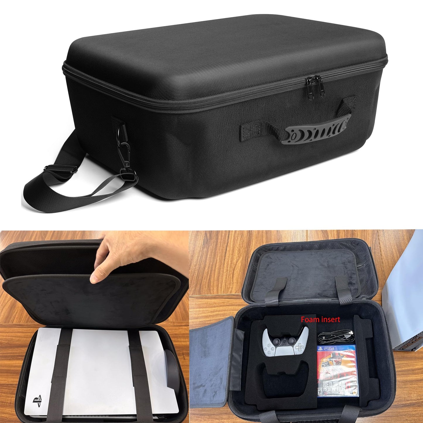 RIGICASE Hard carry case for ps5/ps5 pro/ps5 slim(no removing stand), Hard travel case for playstation and accessosries,with handle/adjustable