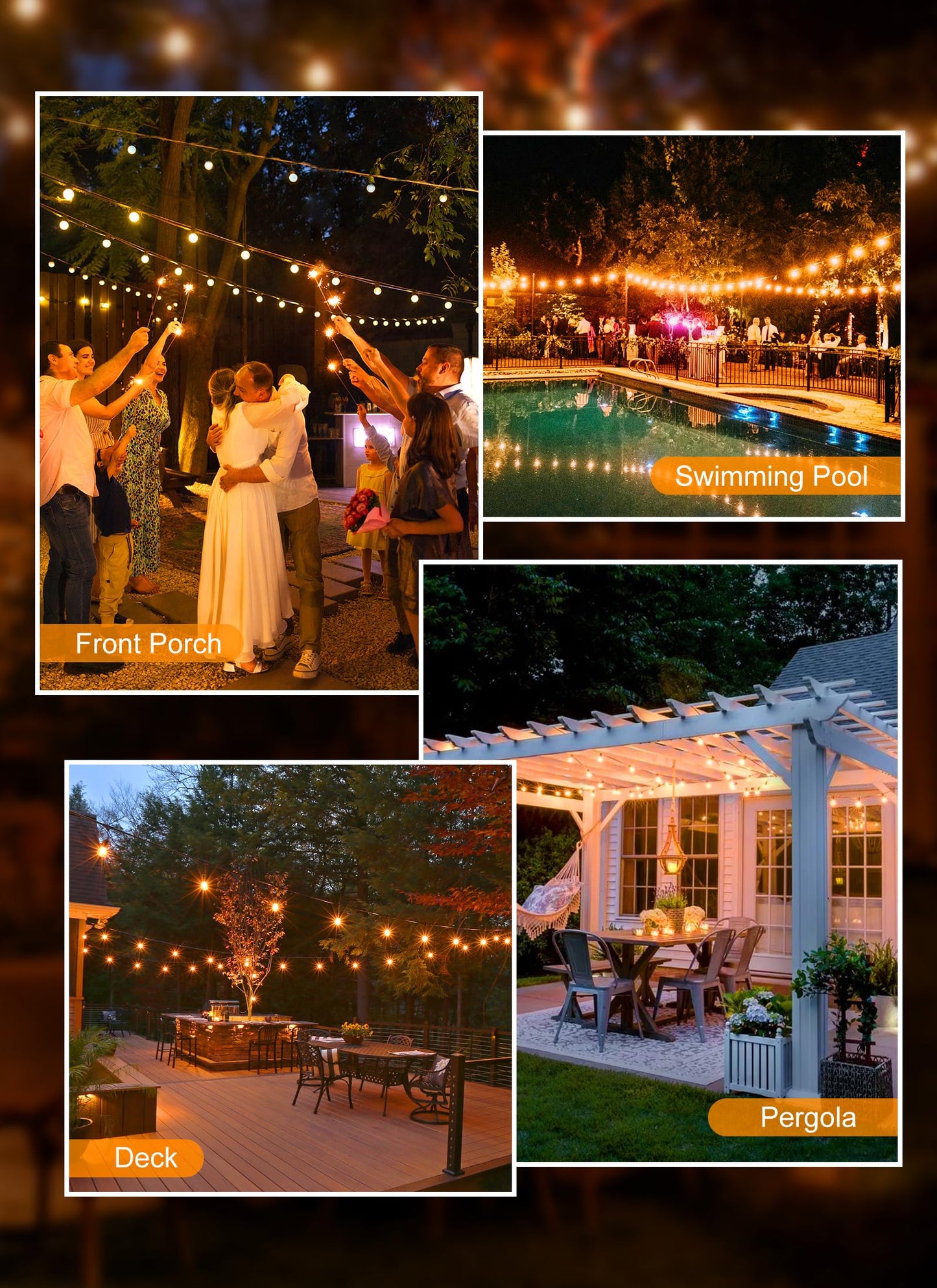 Brightown Outdoor String Lights, 50FT 25 G40 Bulbs Shatterproof Patio Lights, IP65 Waterproof Dimmable Hanging Connectable Globe LED Outdoor Lights