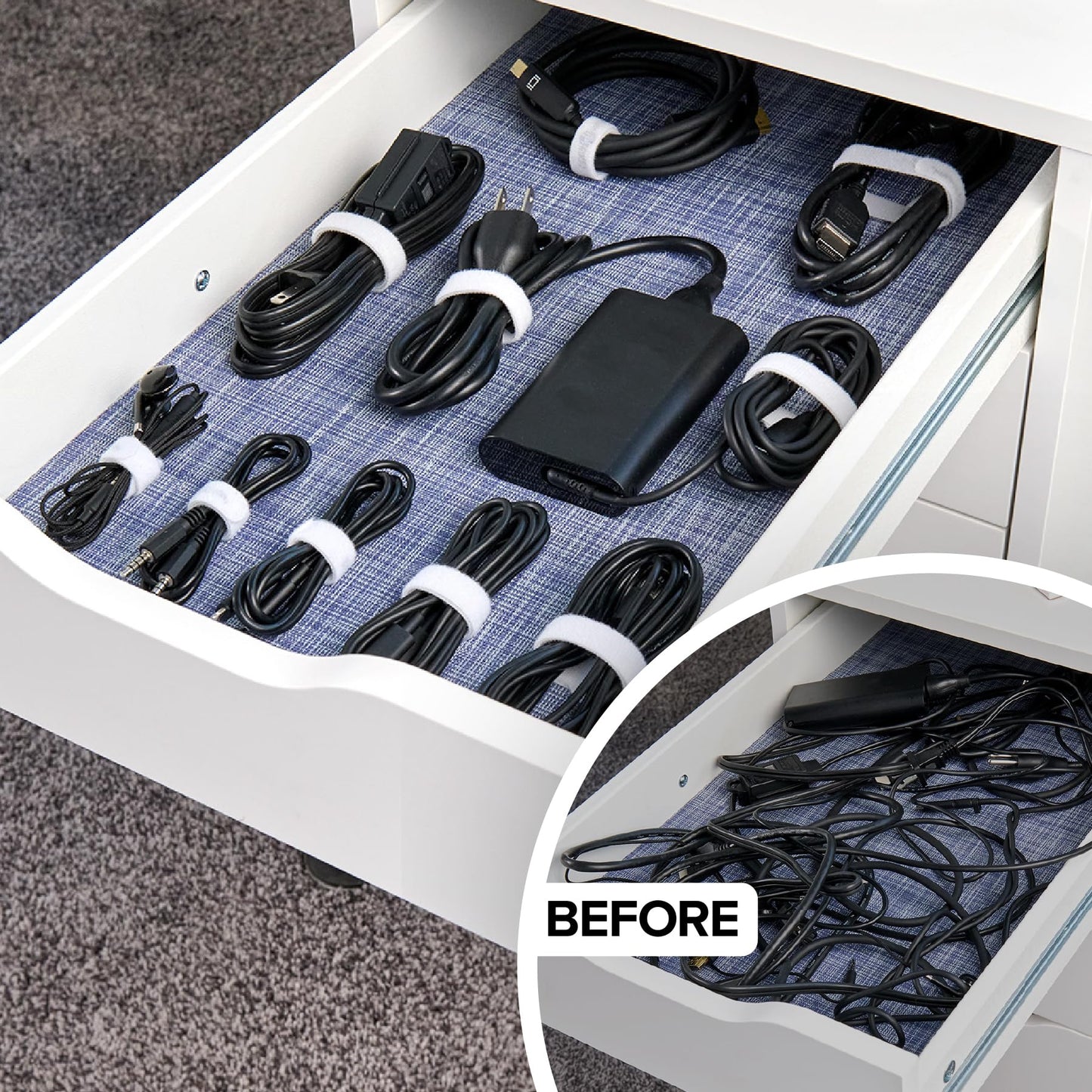 Self-Gripping Cable Ties by Wrap-It Storage, White, 40 Pack (5 Inch and 8 Inch Straps) - Reusable Hook and Loop Cord Organizer Cable Ties for Cord