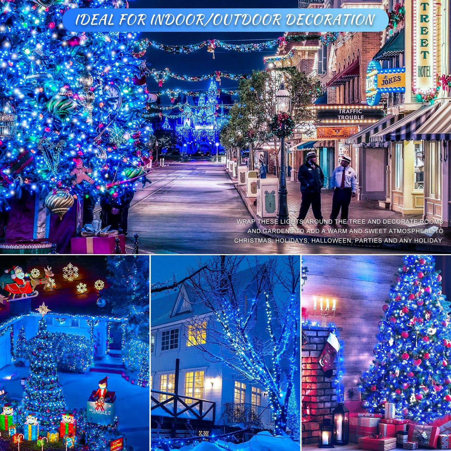 oopswow 100 LED Christmas Lights,33ft 8 Modes Extendable String Lights Outdoor Waterproof,Twinkle Fairy Lights Plug in