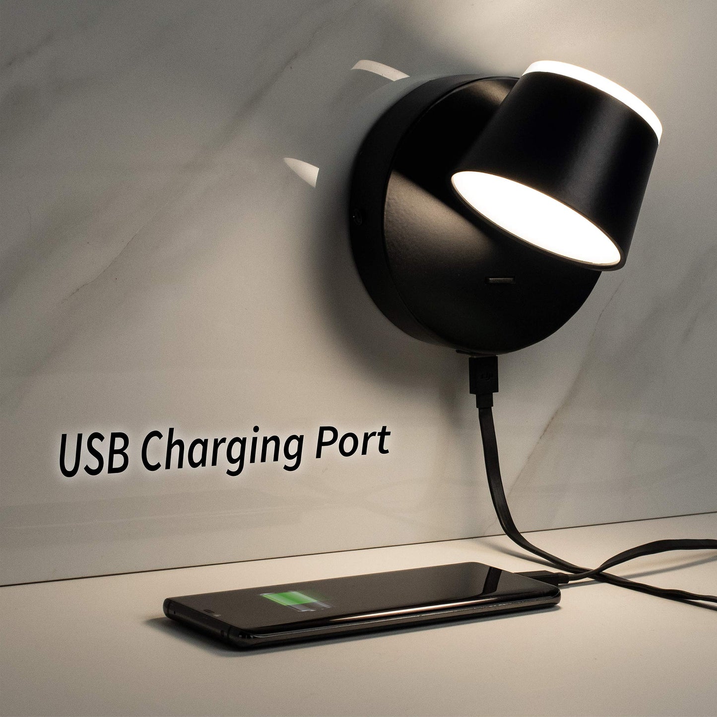 URSOLA Wall Light Set of Two, LED Wall Sconce with On/Off Switch USB Charging Port 110 Volt Hardwired Wall Lamp 350 Rotatable Up Down Sconces Wall