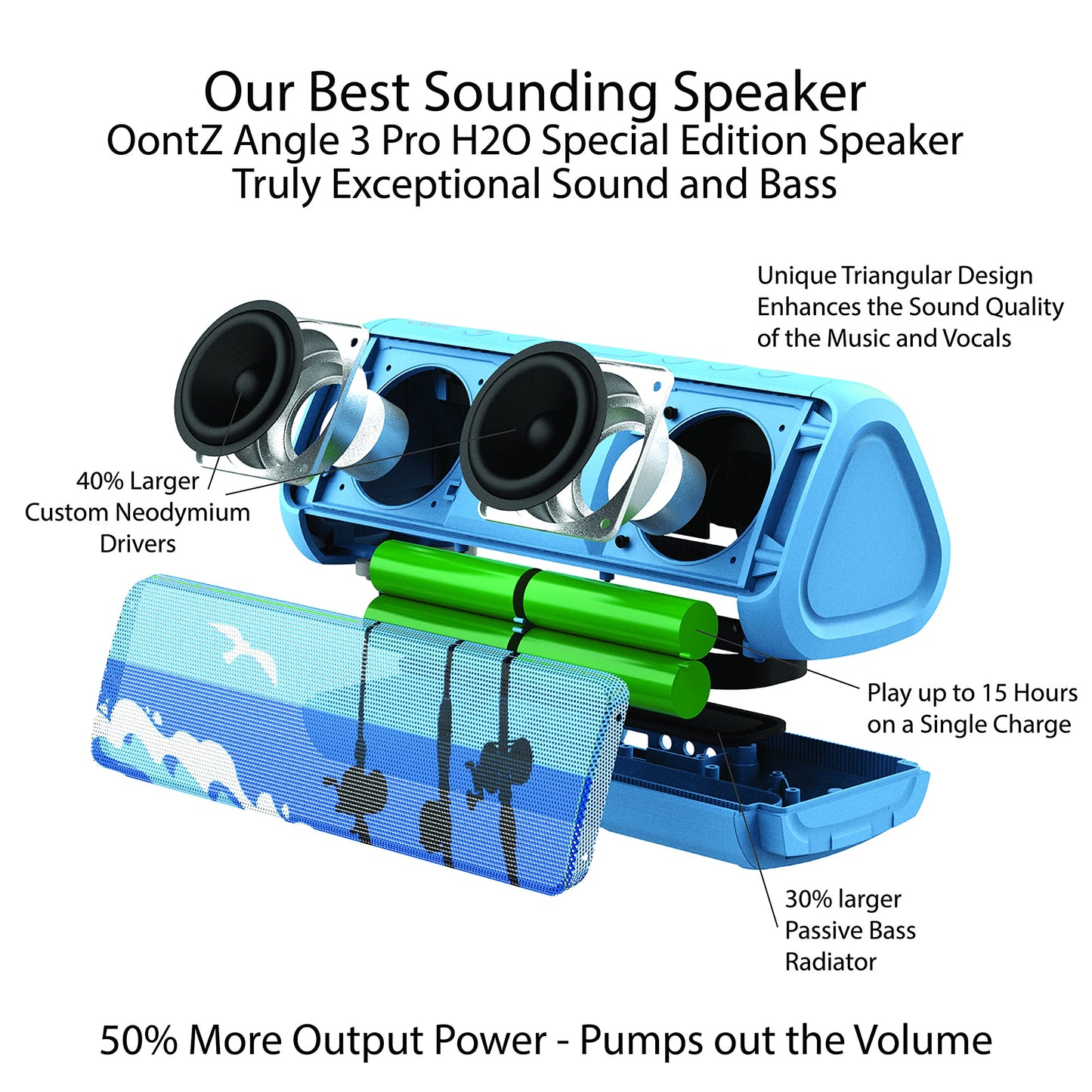 OontZ Angle 3 Pro H2O Special Edition IPX7 Waterproof Bluetooth Speaker, 21-Watts, Exceptional Sound & Bass, 100ft Wireless Range, Play Two Speakers