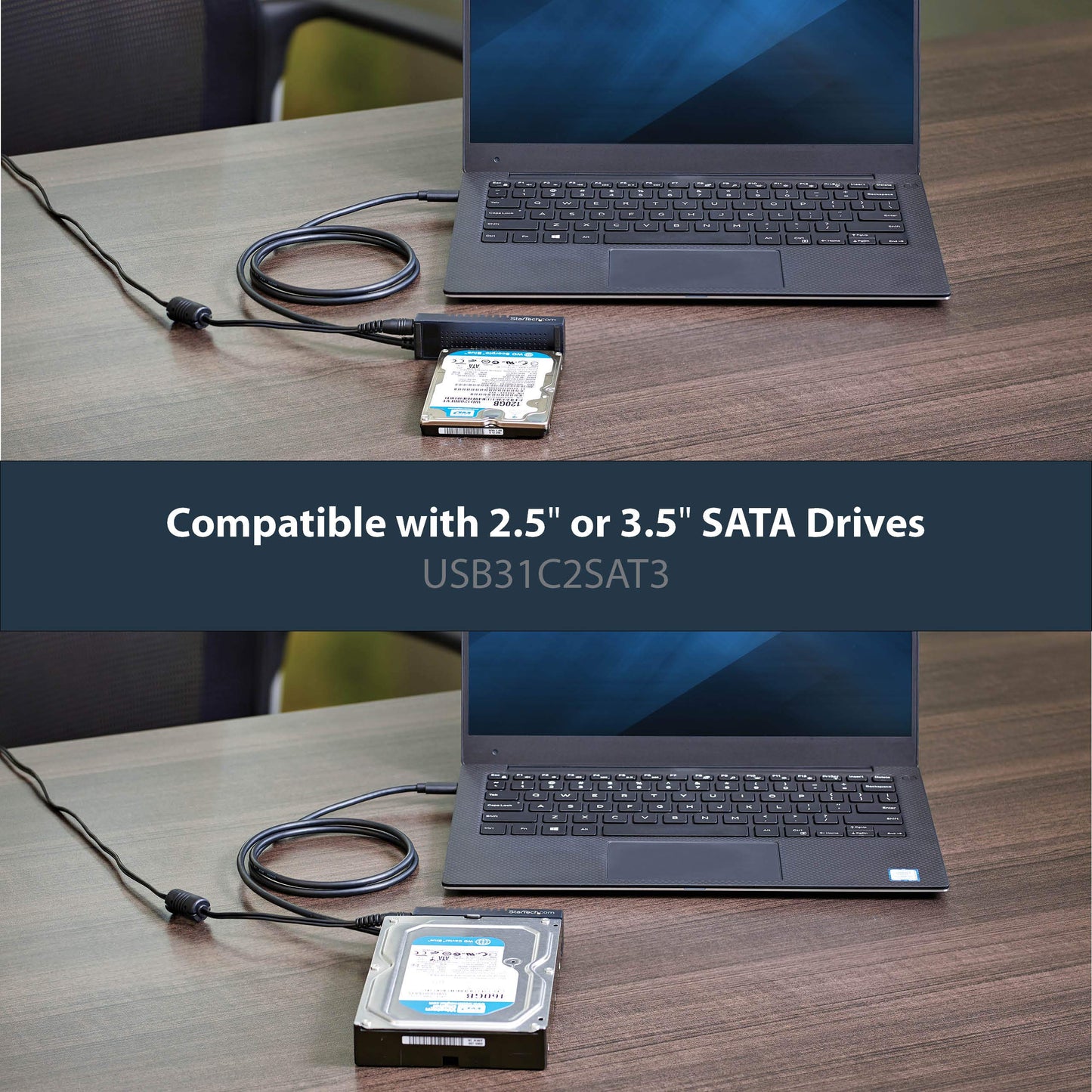 StarTech SATA to USB-C Cable, USB 10Gbps to 2.5in and 3.5in SATA I II III Hard Drive Adapter, External Converter for SSD or HDD Data Transfer