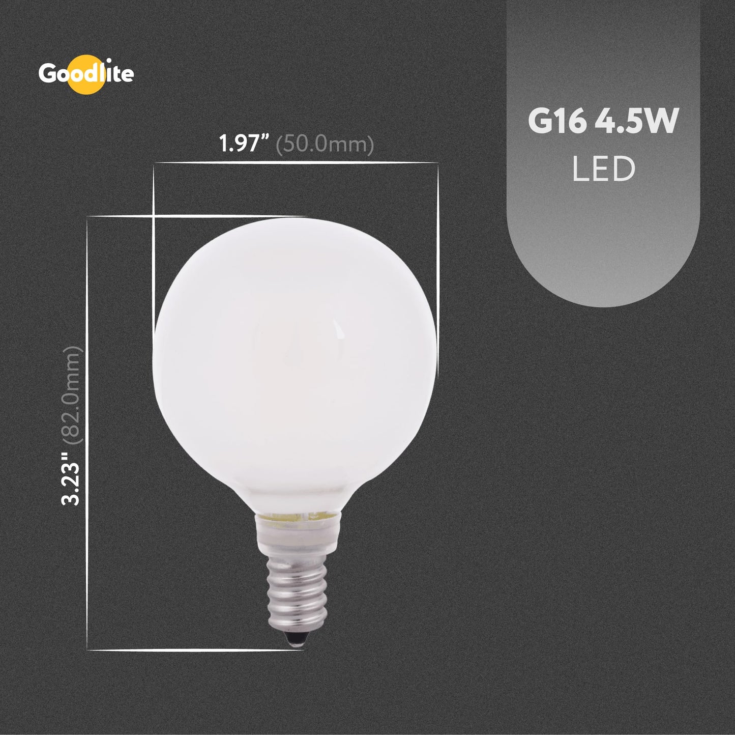 Goodlite G-20034 4.5 Filament Vintage LED G16.5 Globe Bulb, E12 Base, Dimmable 600 Lumens 3000k Warm White, Equivalent to 60w Incandescent, Frosted